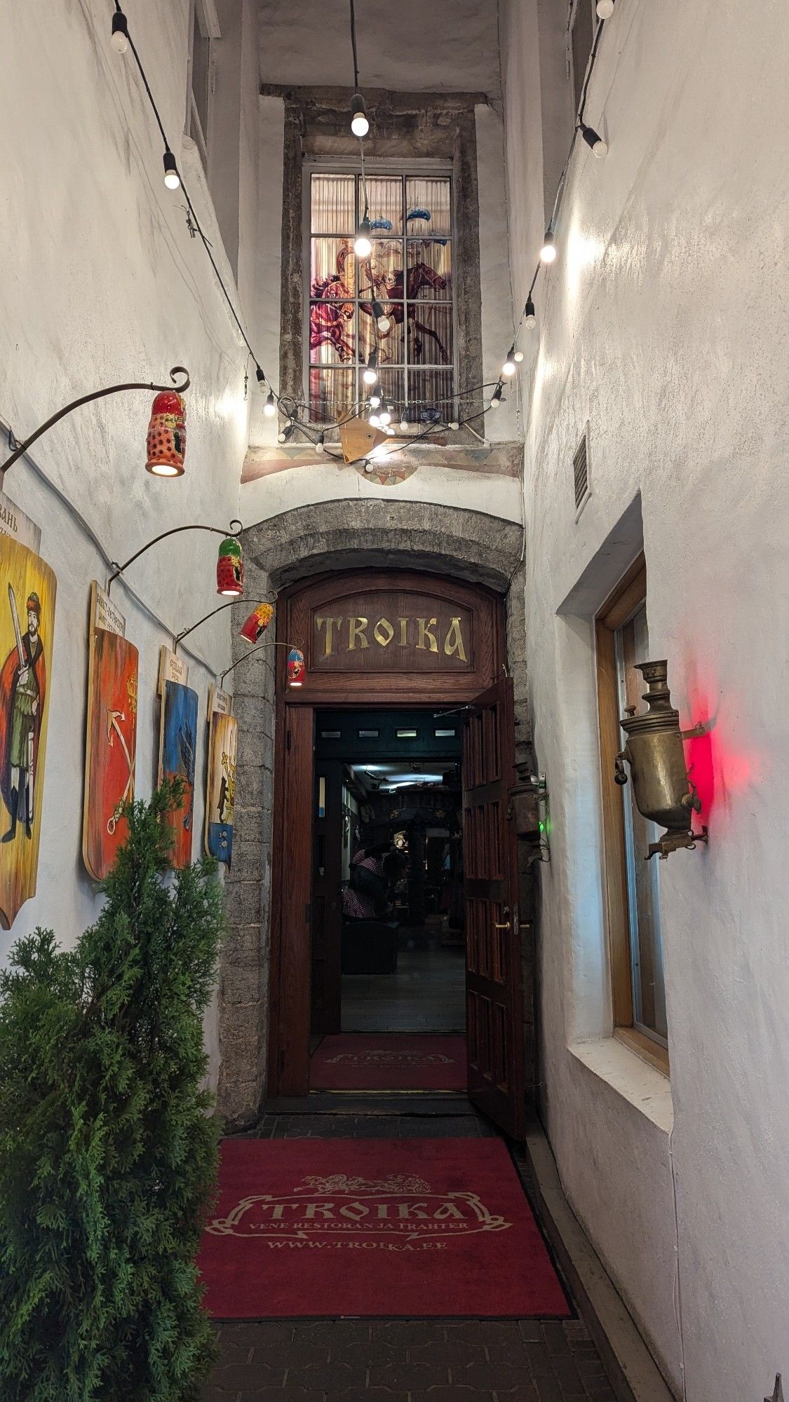 The entrance to Troika, a Slavic restaurant in Tallinn Old Town.