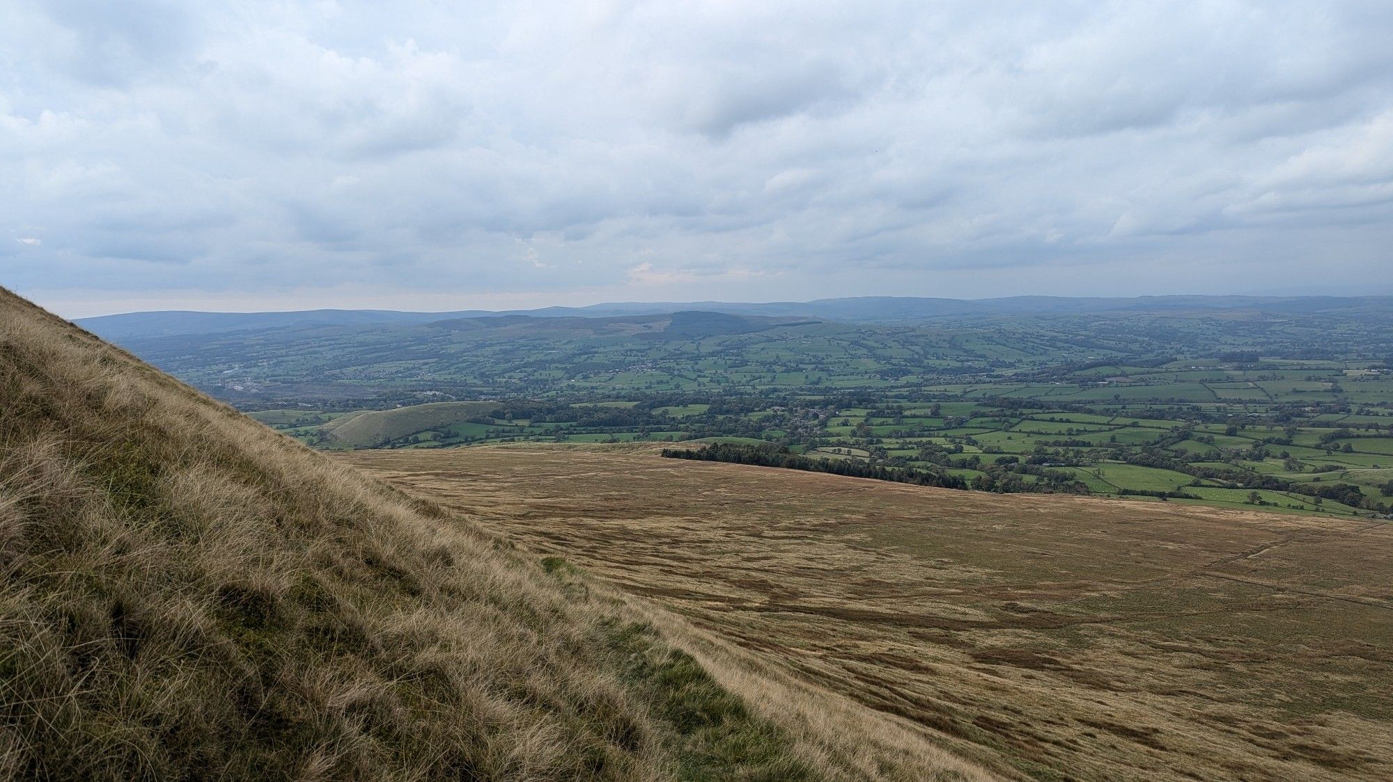 View of Lancashire from halfway down Pendle Hill, from Fox's Well Path