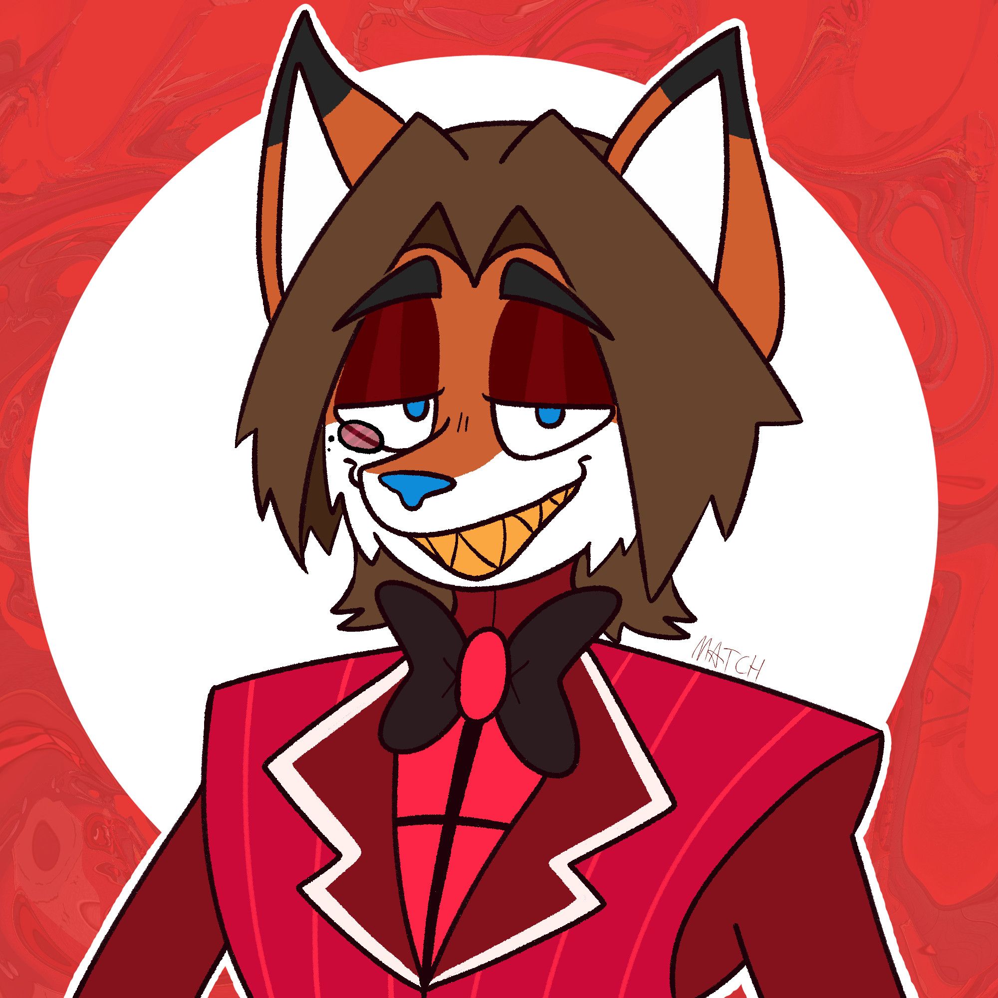 Equium dressed as Alastor from Hazbin Hotel