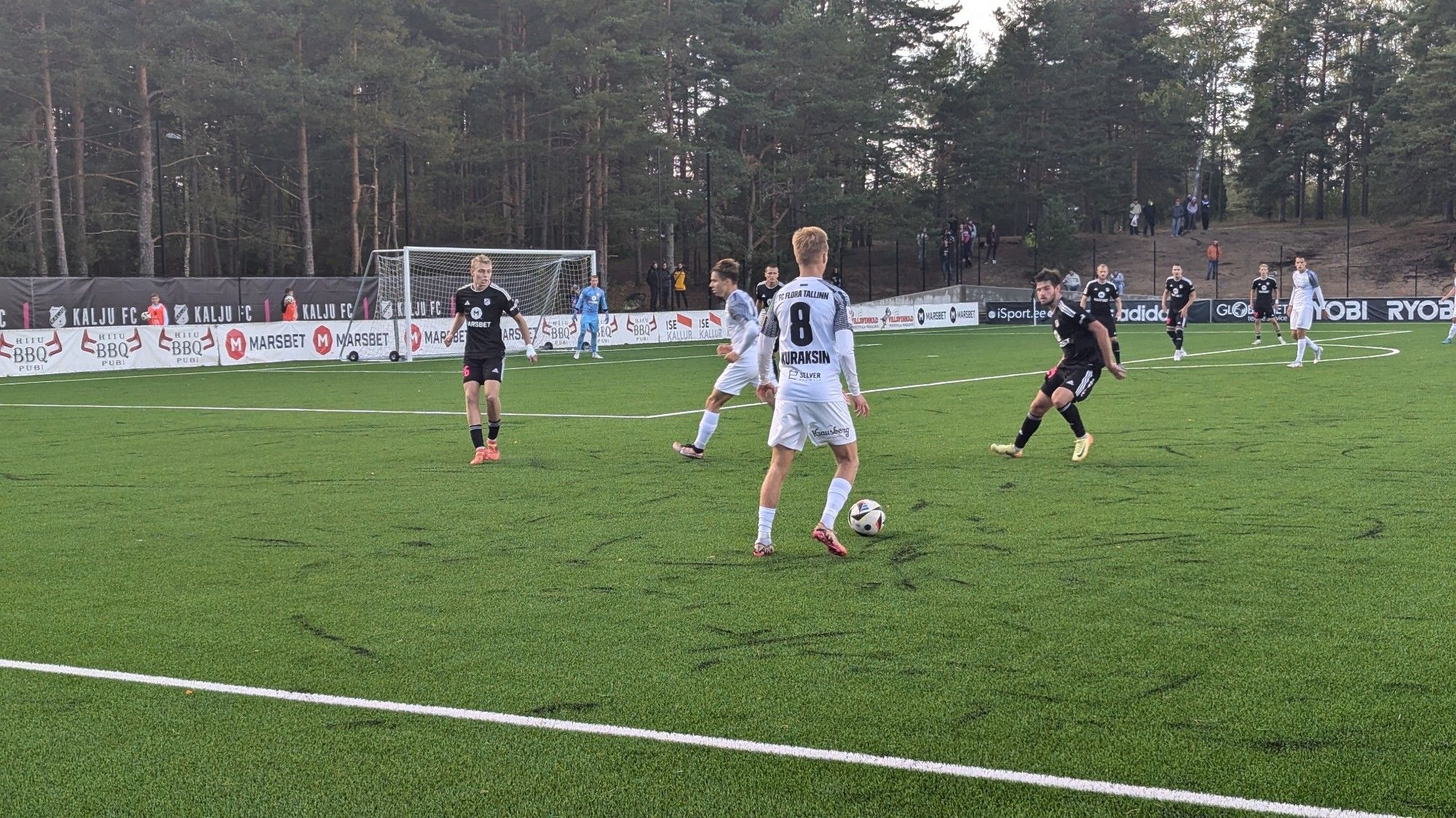 Nõmme Kalju (black) Vs FC Flora (white) in the "Railway Derby" at the Hiiu Stadium, Tallinn