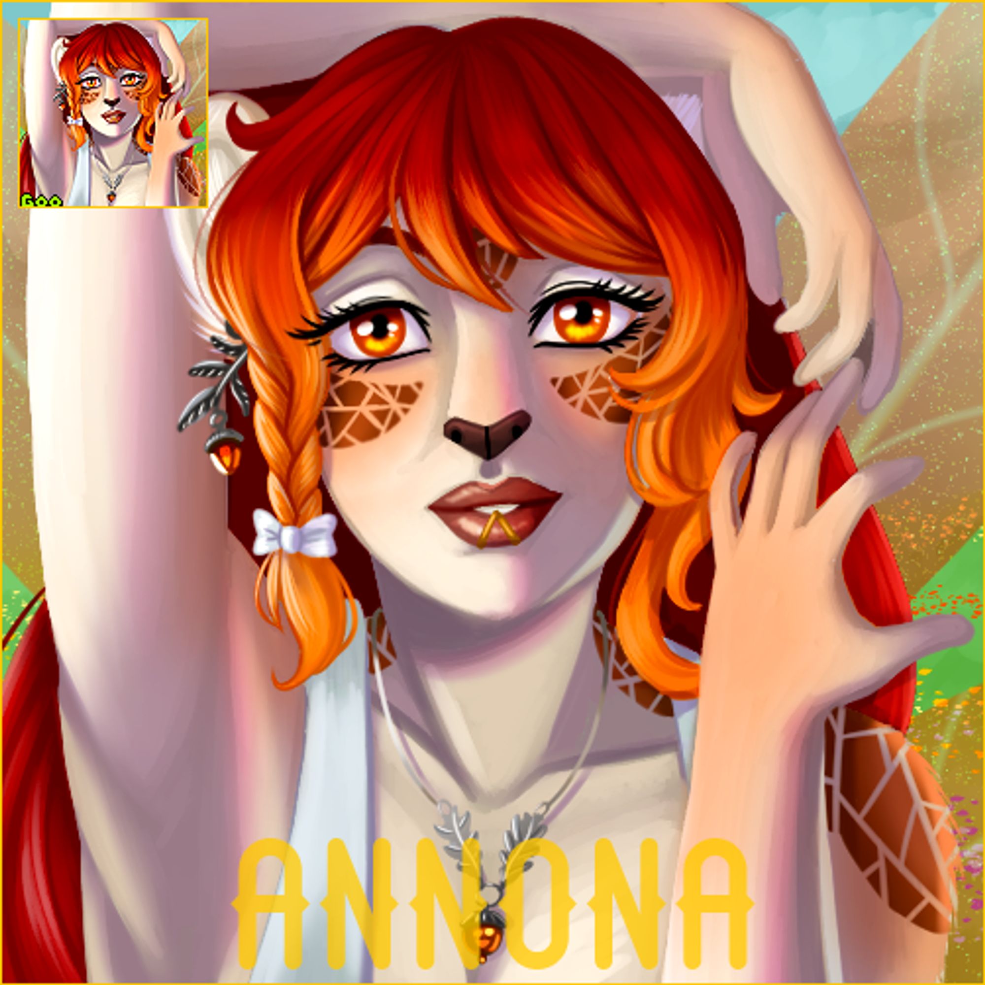 A digitally drawn icon of a redheaded female anthro lioness.