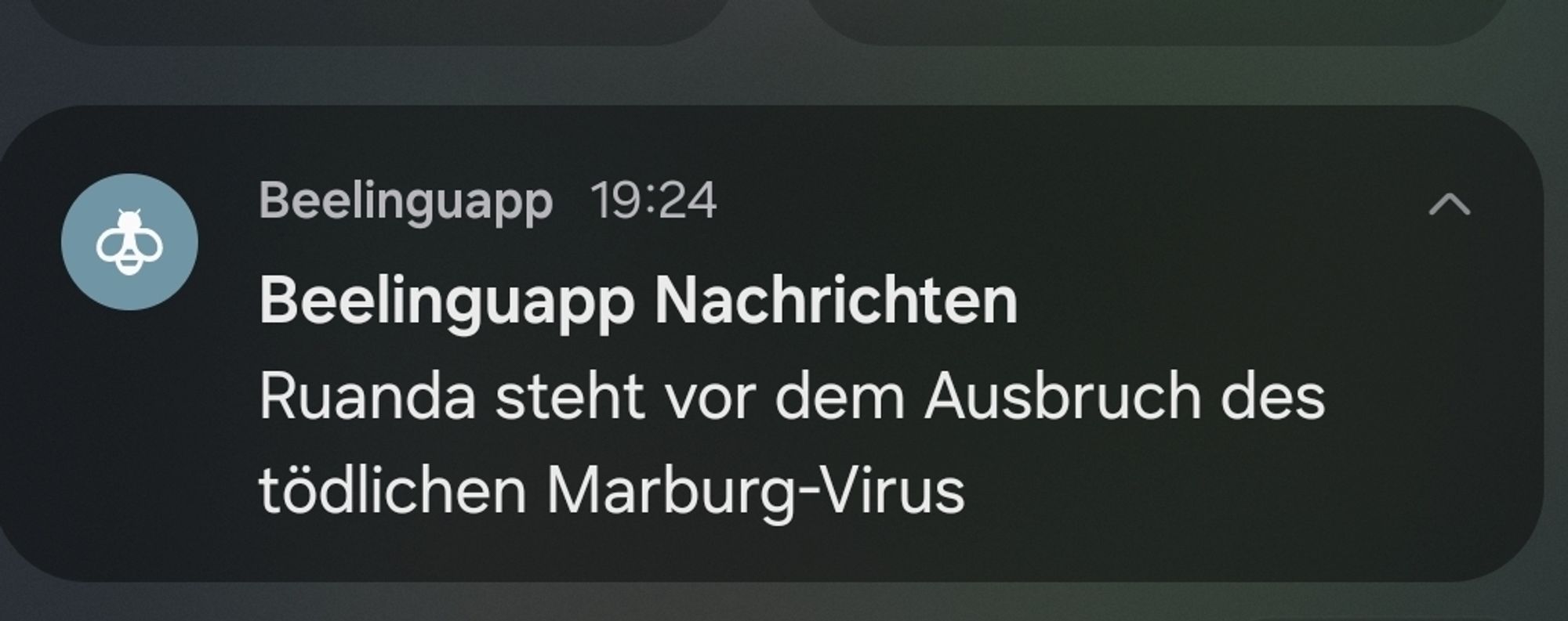 Beelinguapp Nachrichten-Popup Benachrichtigung:
Ruanda steht vor dem Ausbruch des tödlichen Marburg-Virus