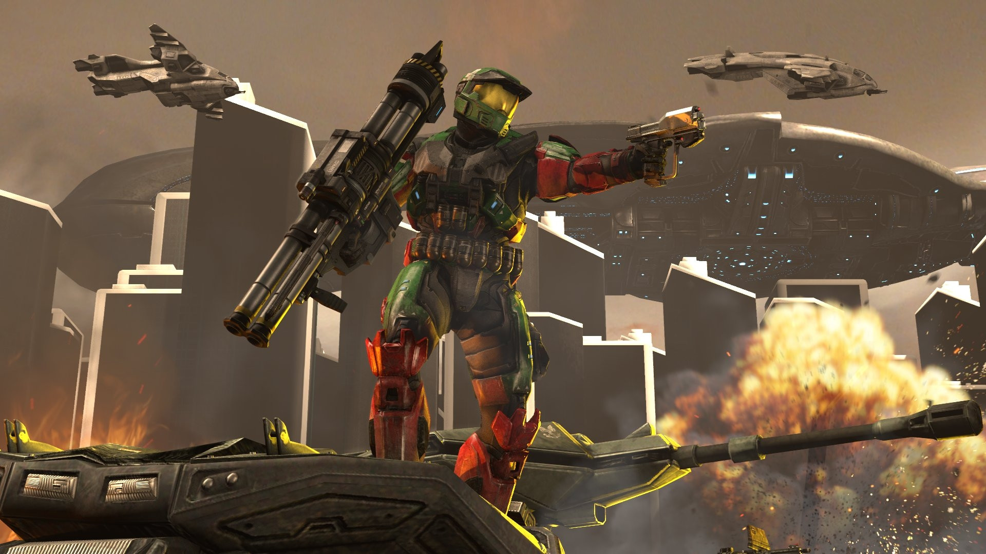 Anchor A-074 during the battle of New Jerusalem.

The dangerously stupid Spartan is depicted leaving his wrecked Warthog, immediately opening fire on Covenant forces, circa 2552