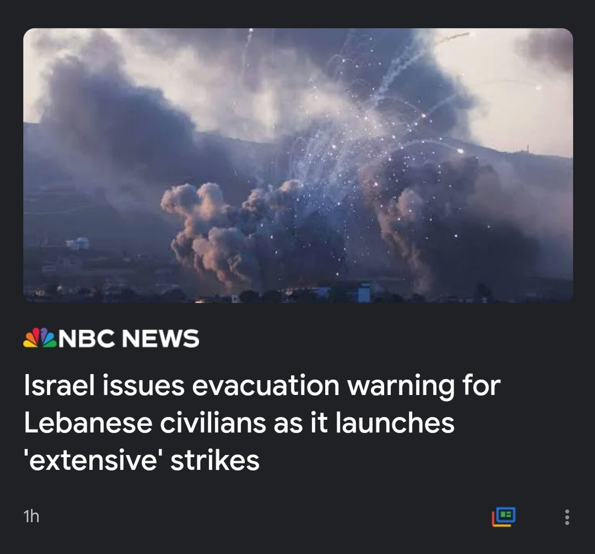 [Picture]
NBC NEWS
Israel issues evacuation warning for Lebanese civilians as it launches 'extensive' strikes