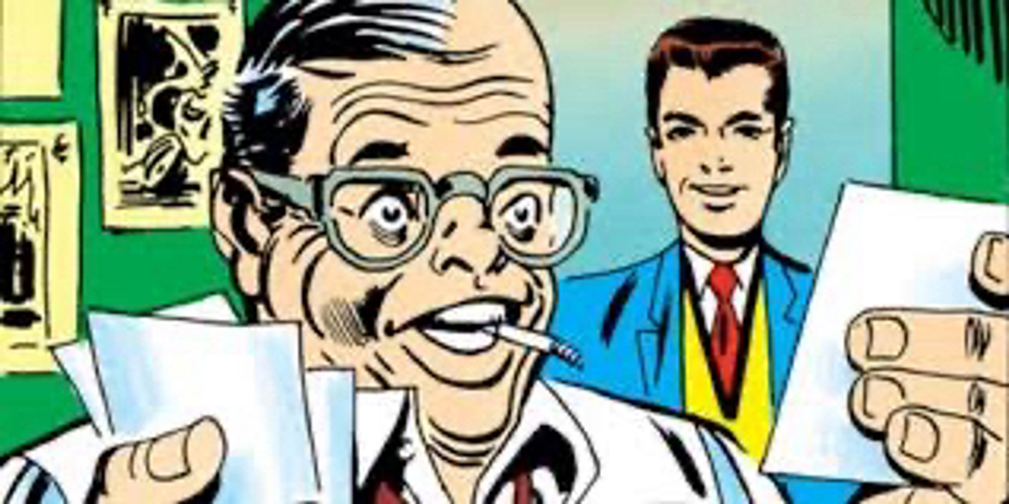 A Ditko-drawn panel of Barney Bushkin, with Peter Parker in the background.