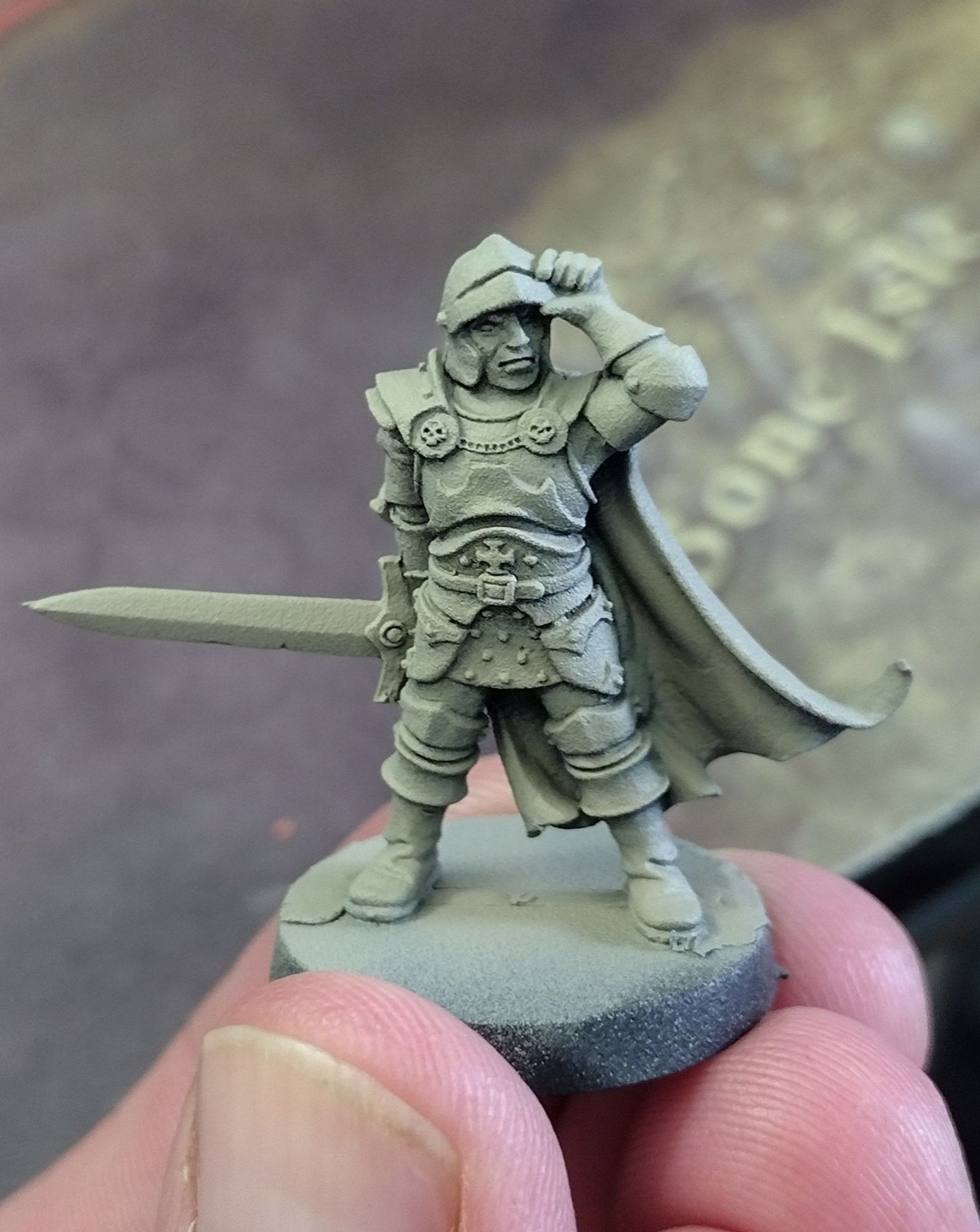 Miniature of a knight from heresy minis with primer and zenithal