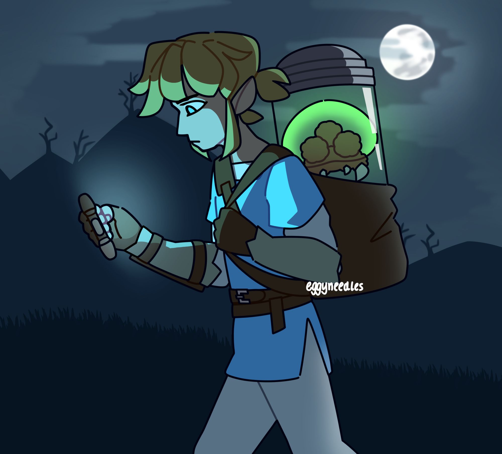 Breath of the Wild Link carrying the baby Metroid