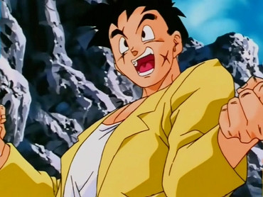 Yamcha in a white tank top and yellow suit