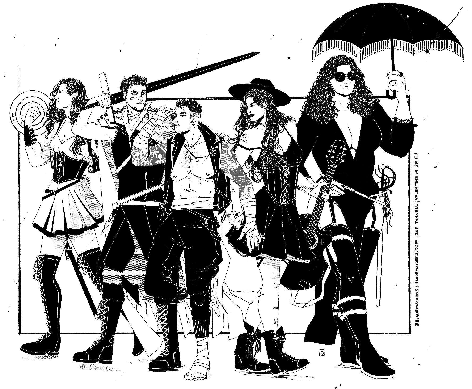 The Blades, from left to right: Rowan, Ser, Eldridge, Melody, and Vivienne