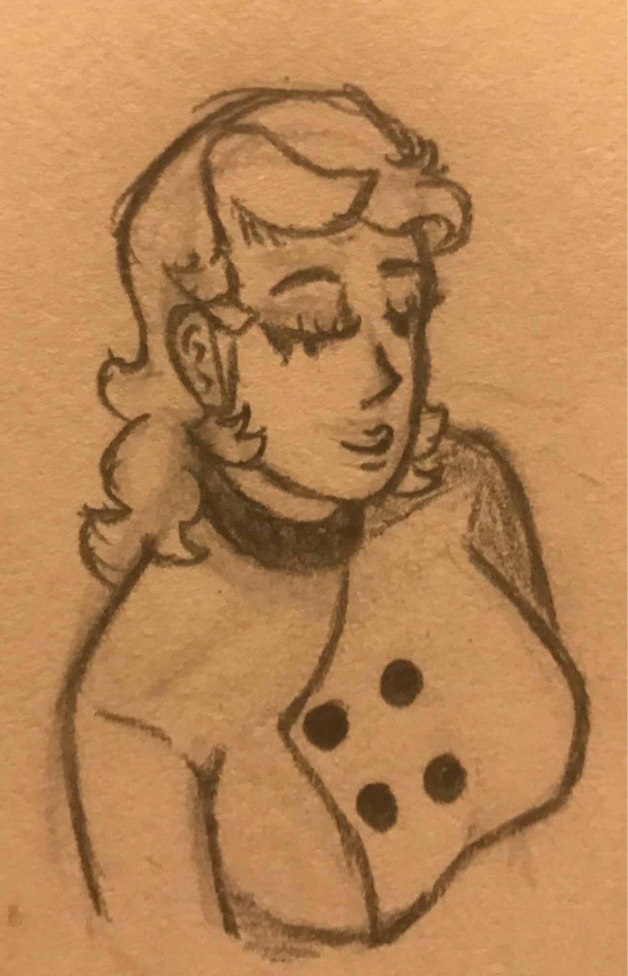 A very smug, very busty woman in a button up