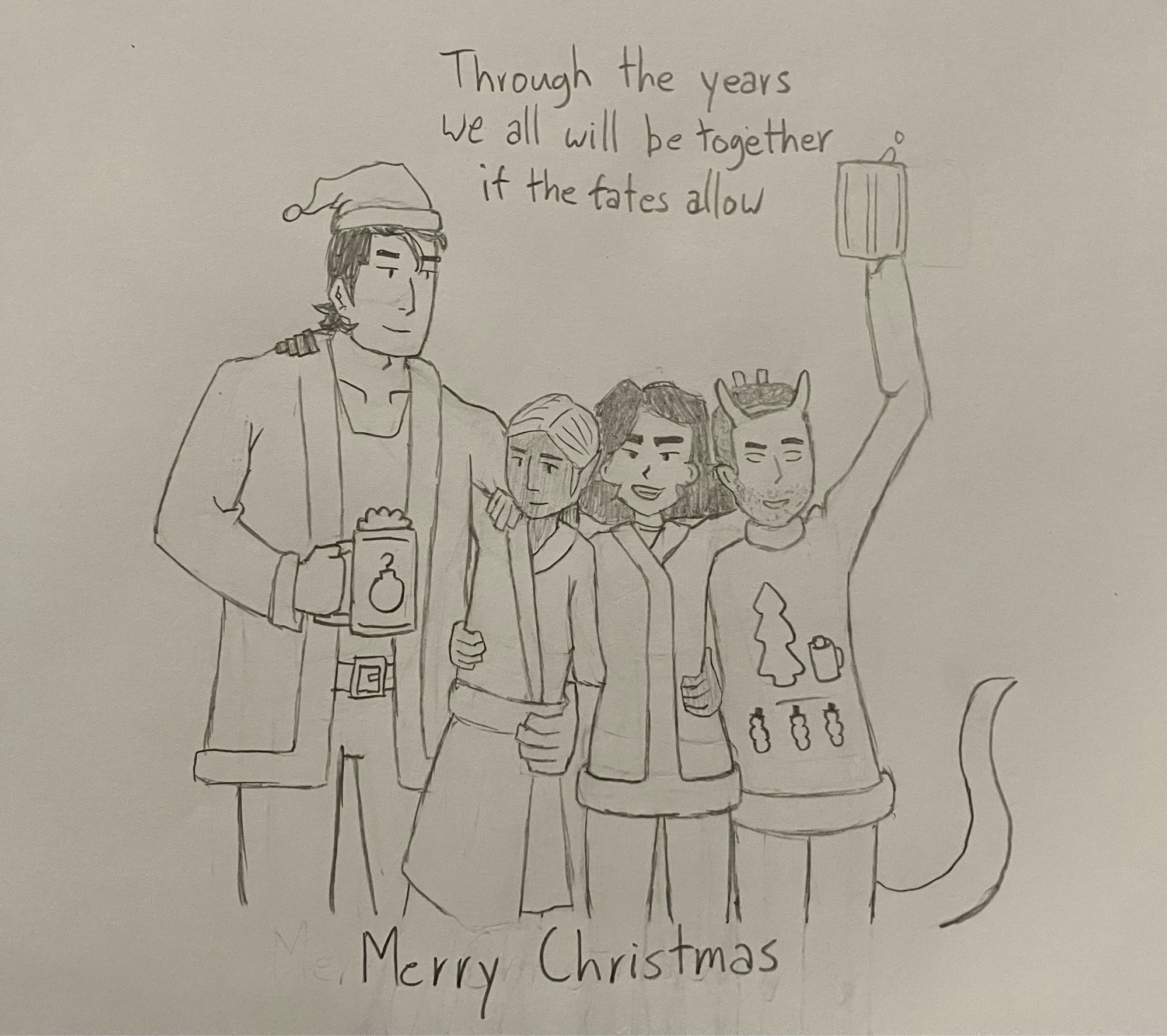 Traditional artwork of my DND group’s characters gathered for Christmas