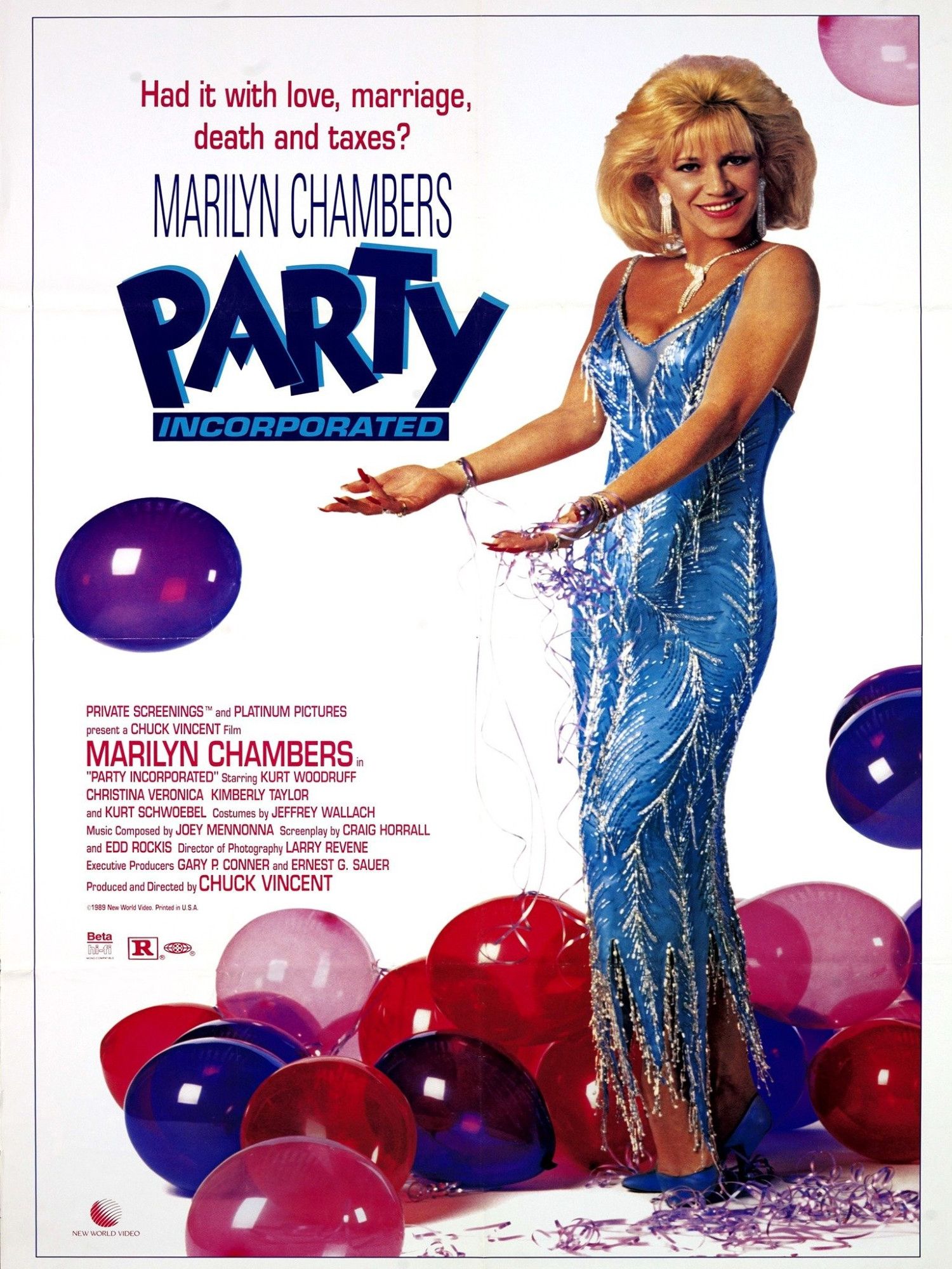 Poster for PARTY Incorporated starring Marilyn Chambers and A LOT of balloons.