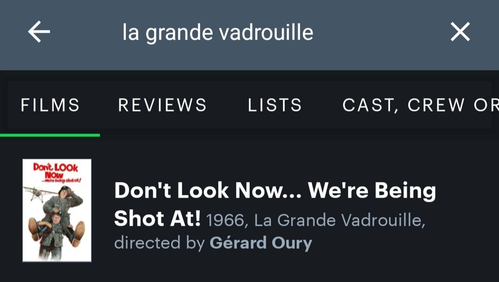 L'affiche de "La Grande Vadrouille", traduit en anglais par "Don't look now, we're shot at!" ("Ne te retourne pas, on nous tire dessus !")