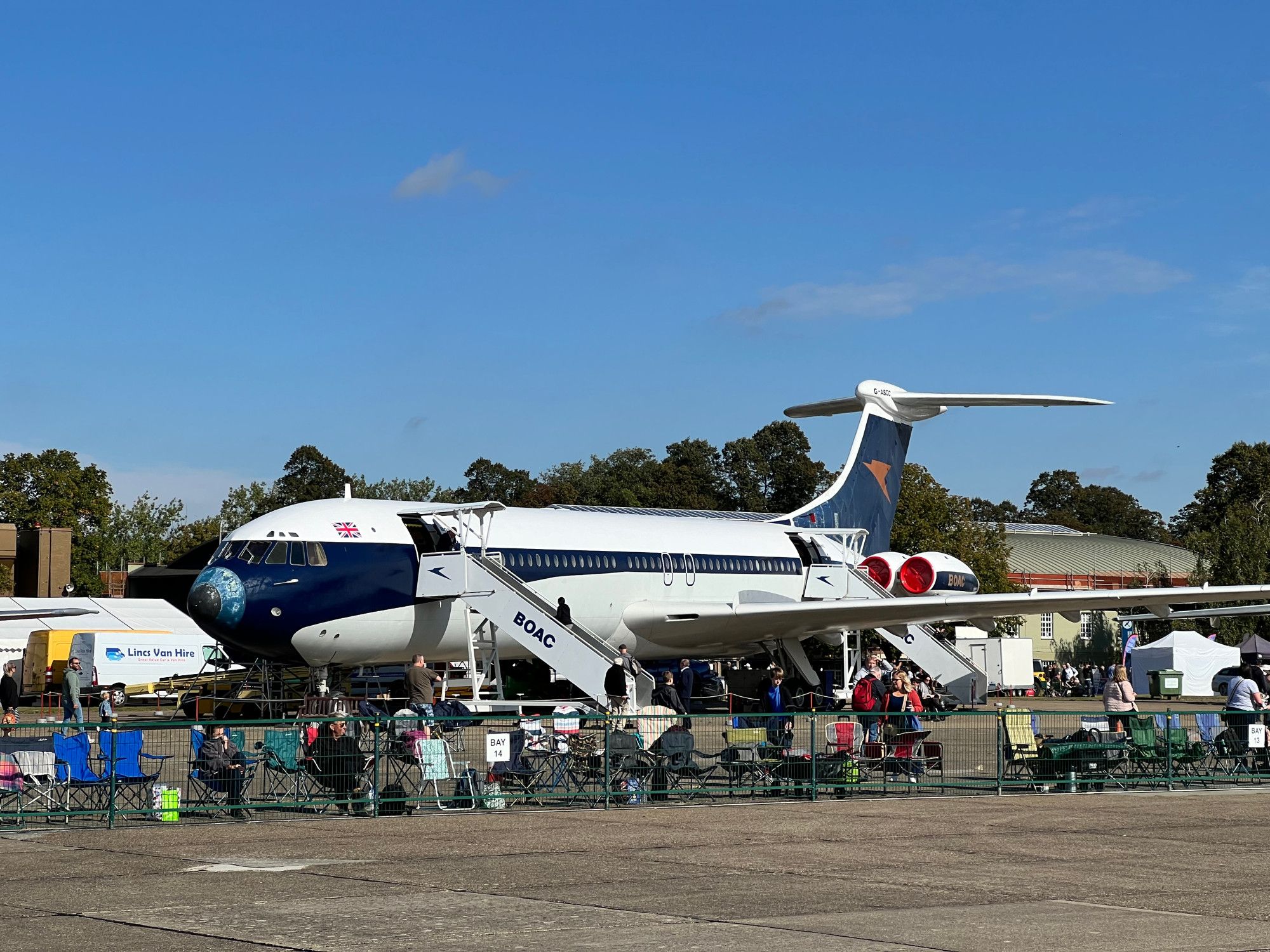 Super VC10 airliner at Duxford airfield, showing newly repainted fuselage.