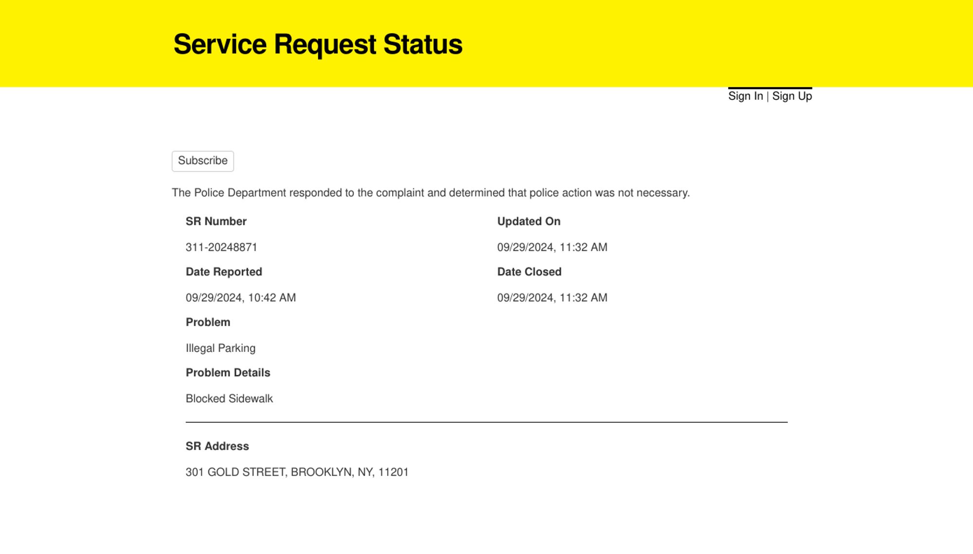 Falsely closed 311 Service Request result