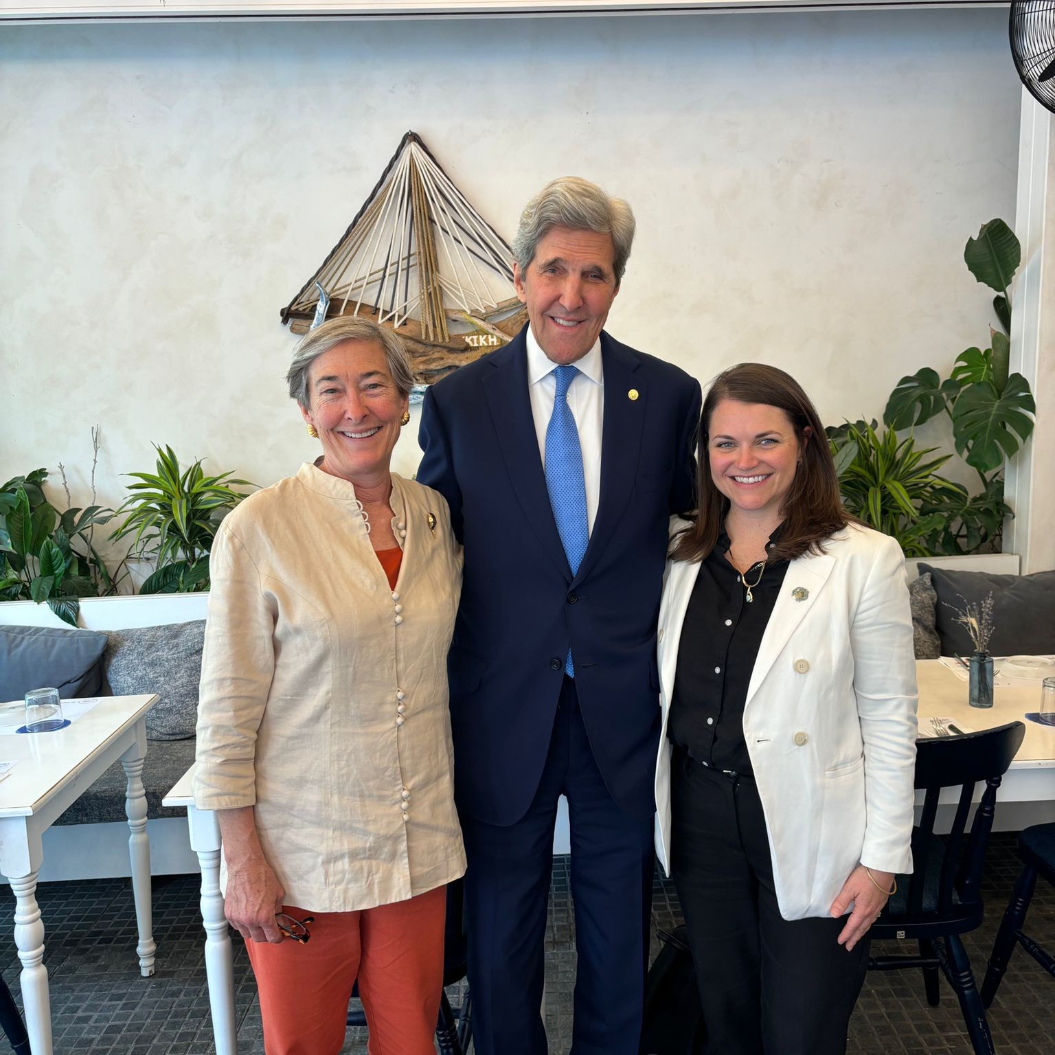 Secretary John Kerry with Ocean Conservancy staffers Anna Zivian and Anna-Marie Laura at the Our Ocean Greece conference.