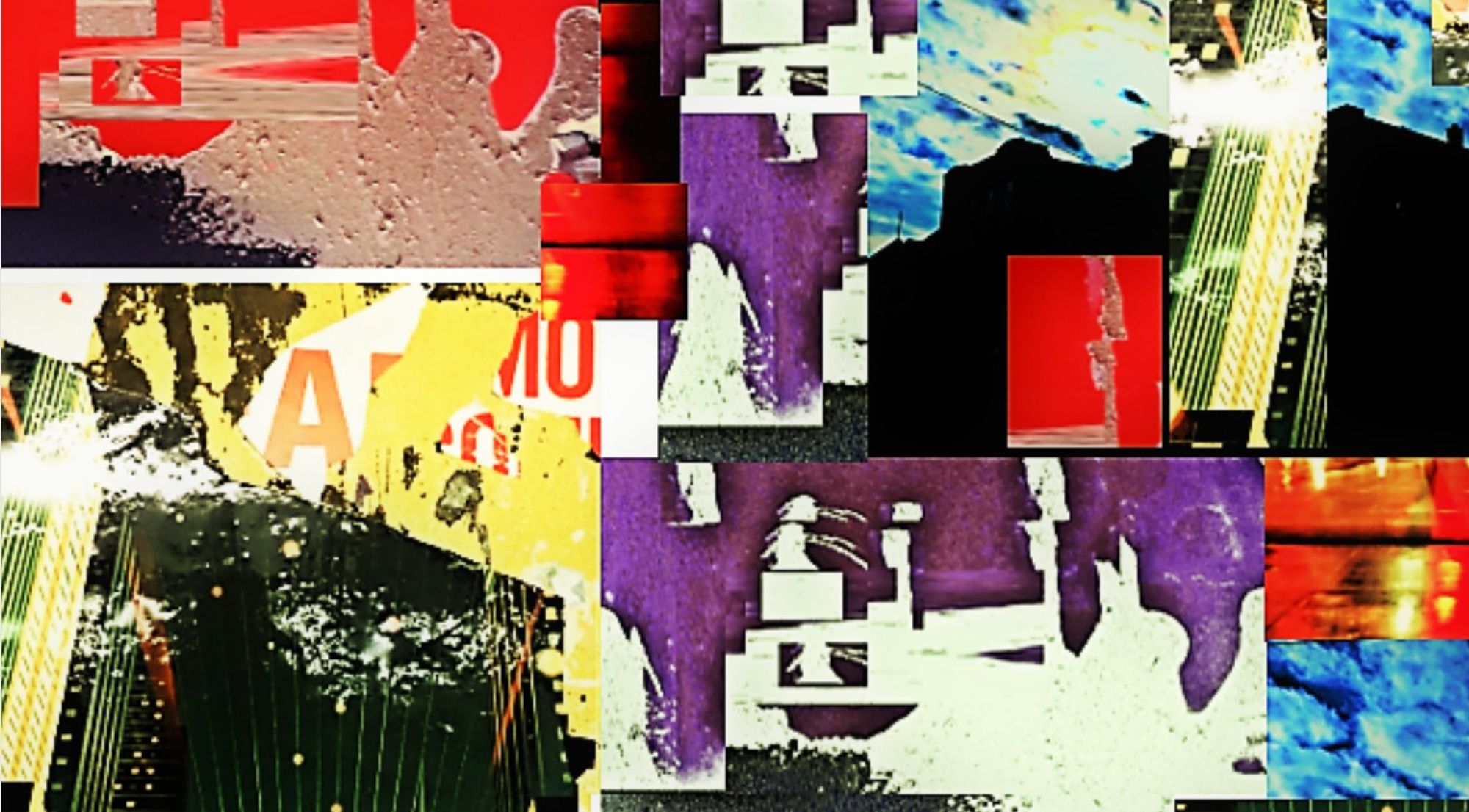 Visual poem collage for International Voices Series. a mix of glitch-color collage-abstract color shapes patterns