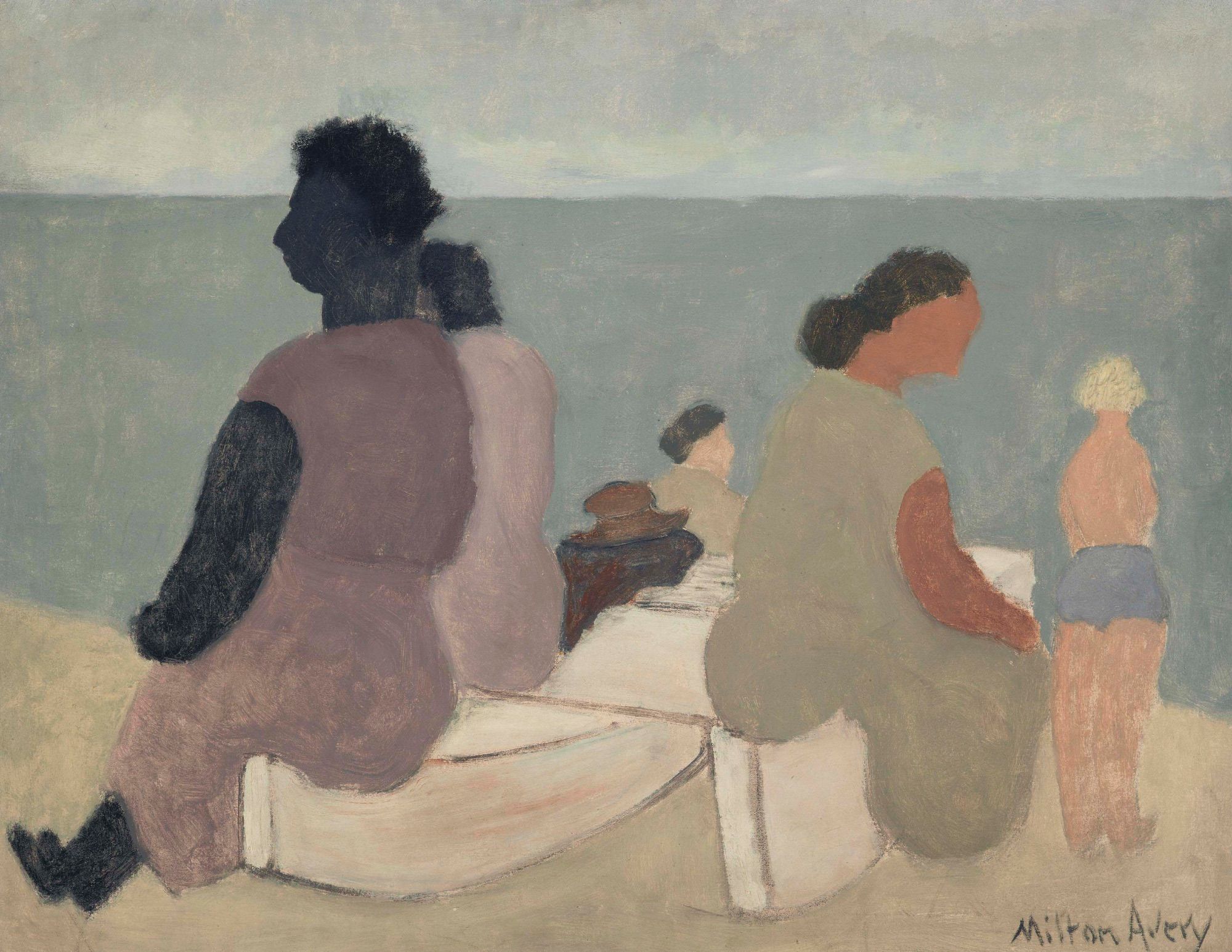 Milton Avery (1885-1965)
Sitters by the Sea
signed 'Milton Avery' (lower right)
oil on canvas
28 1/8 x 36 1/8 in. (71.4 x 91.8 cm.)
Painted in 1933.