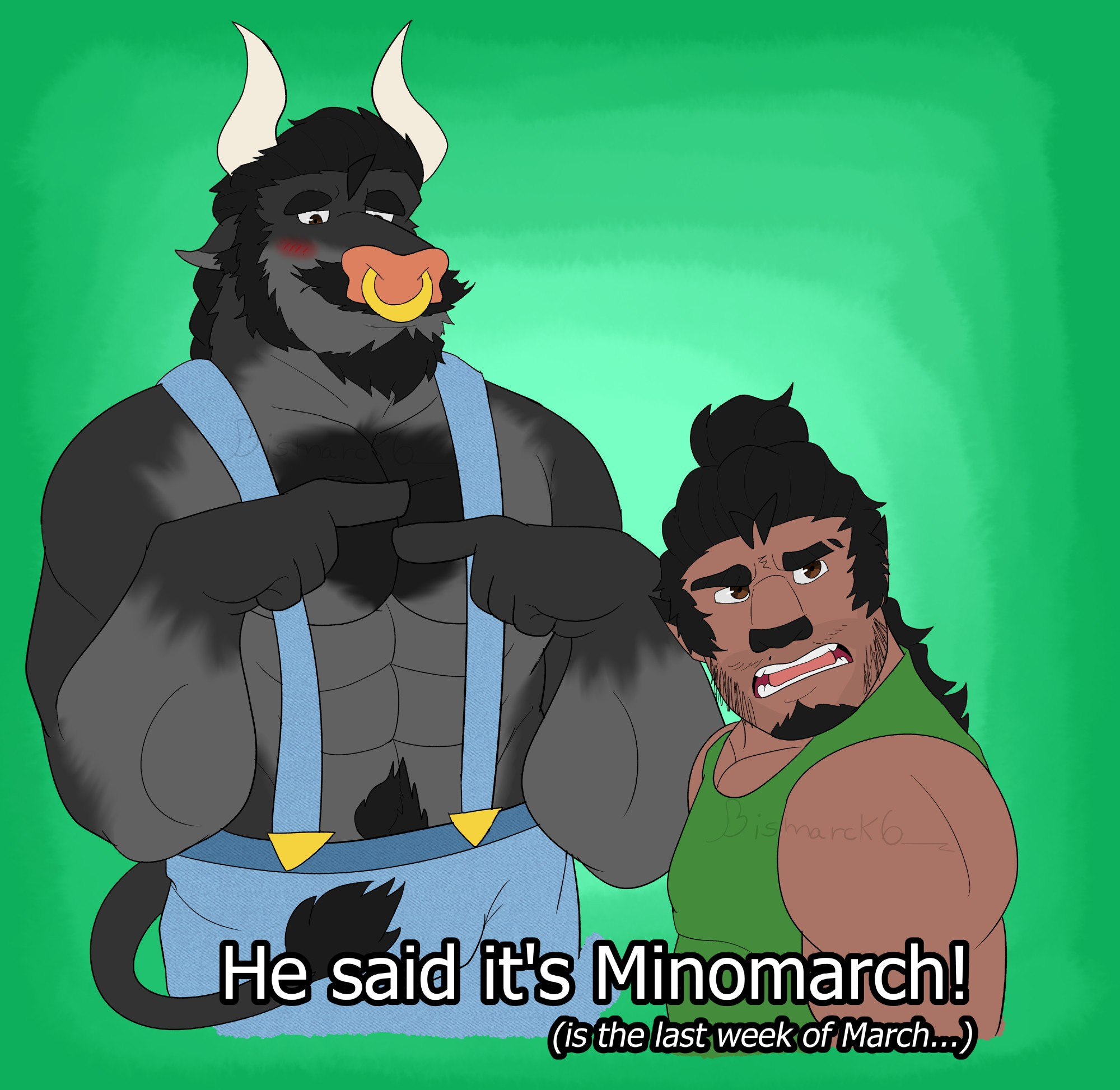 My Werewolf sona (right) with my Minotaur sona (left)