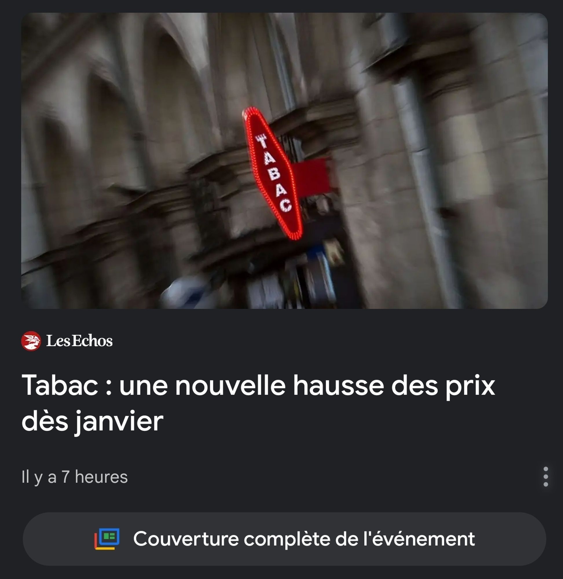 Nouvelle Google Actualités sur une hausse du prix du tabac à venir en 2024