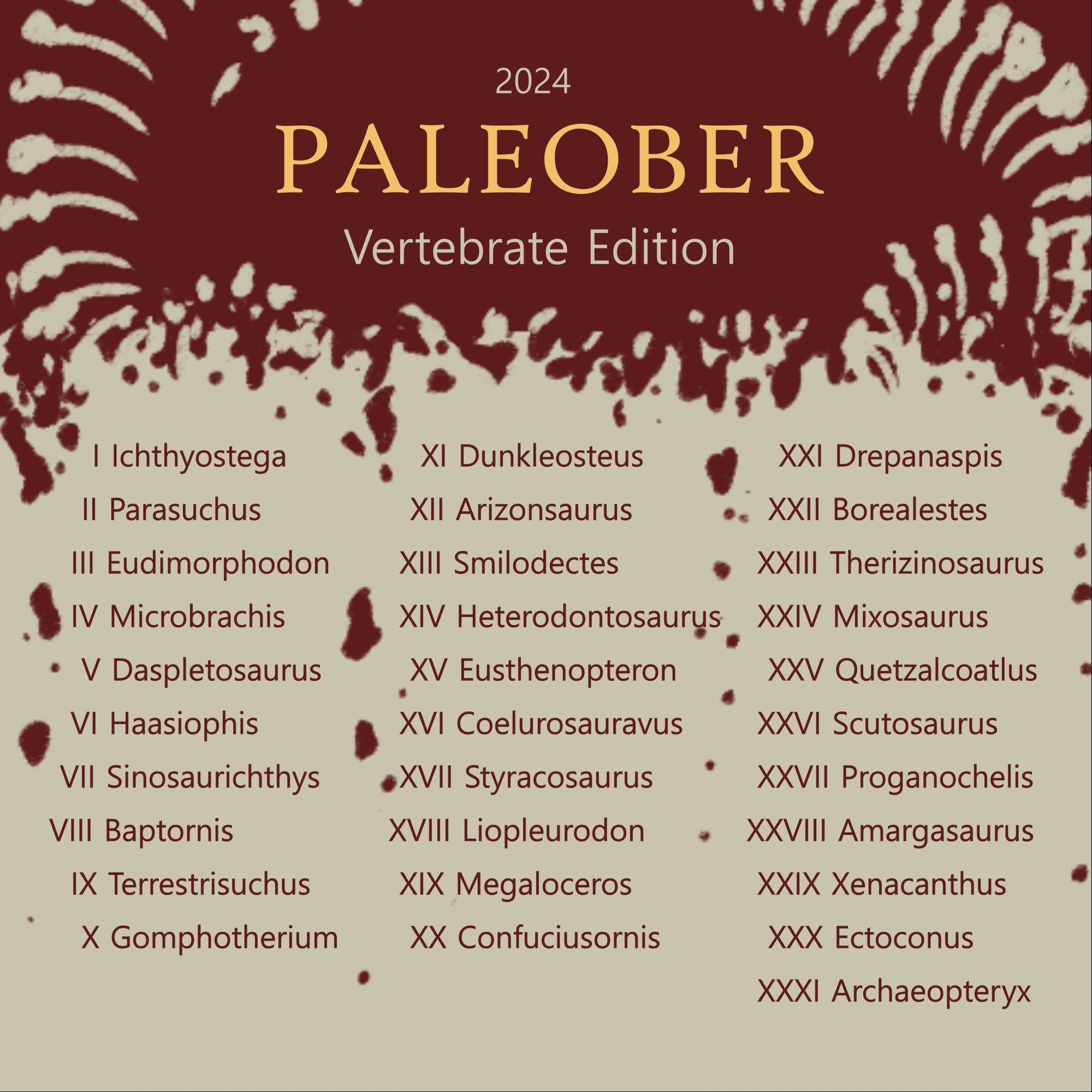 October prompt list Paleober with 31 extinct vertebrate genera.