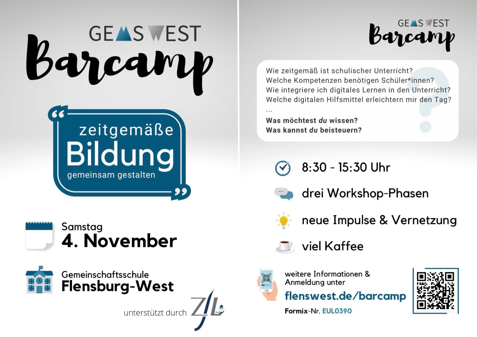 Flyer zum Barcamp „zeitgemäße Bildung gemeinsam gestalten“ am 4.11.23 in Flensburg