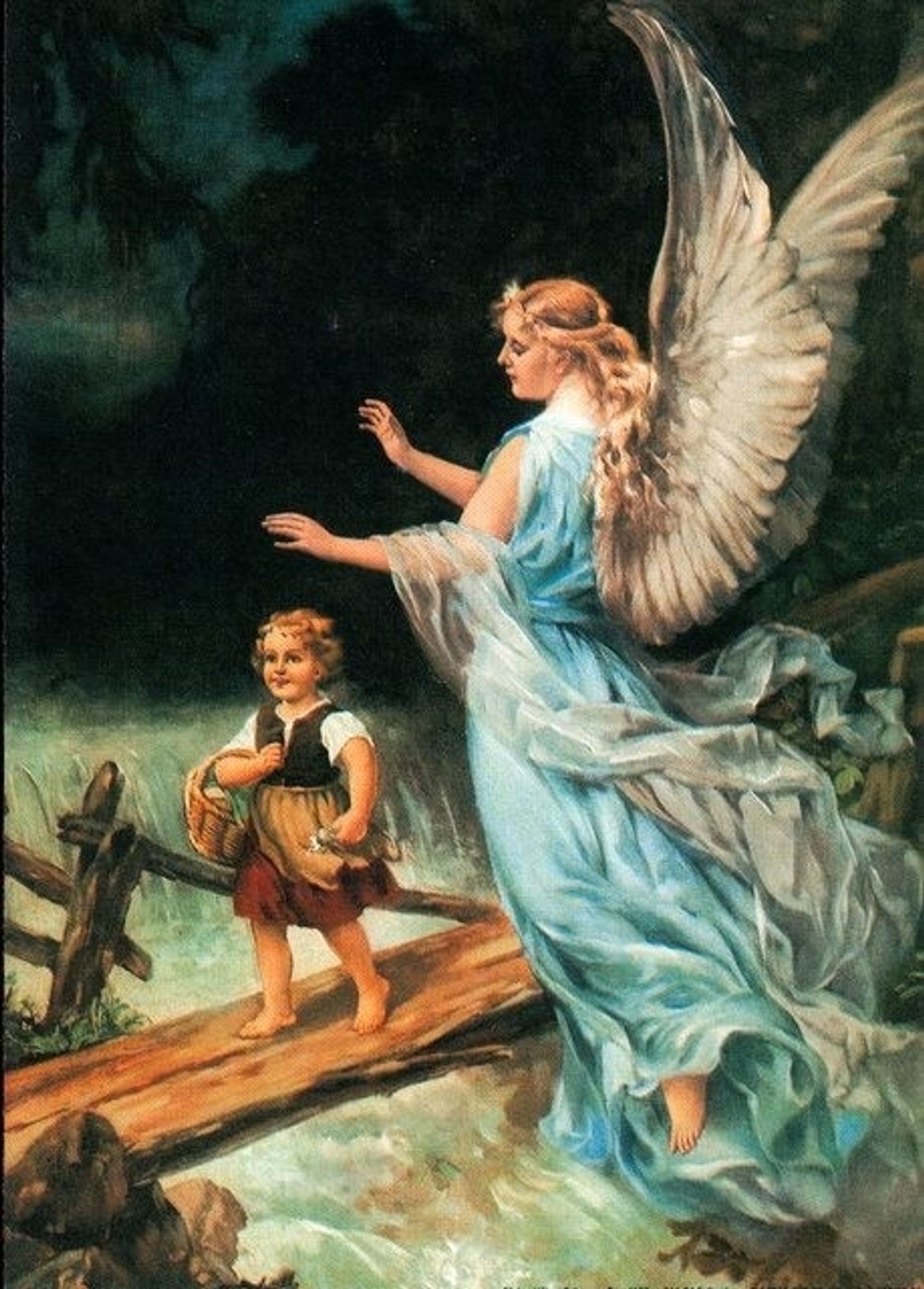 Beautiful angel getting ready to push a kid off a makeshift bridge and into the river