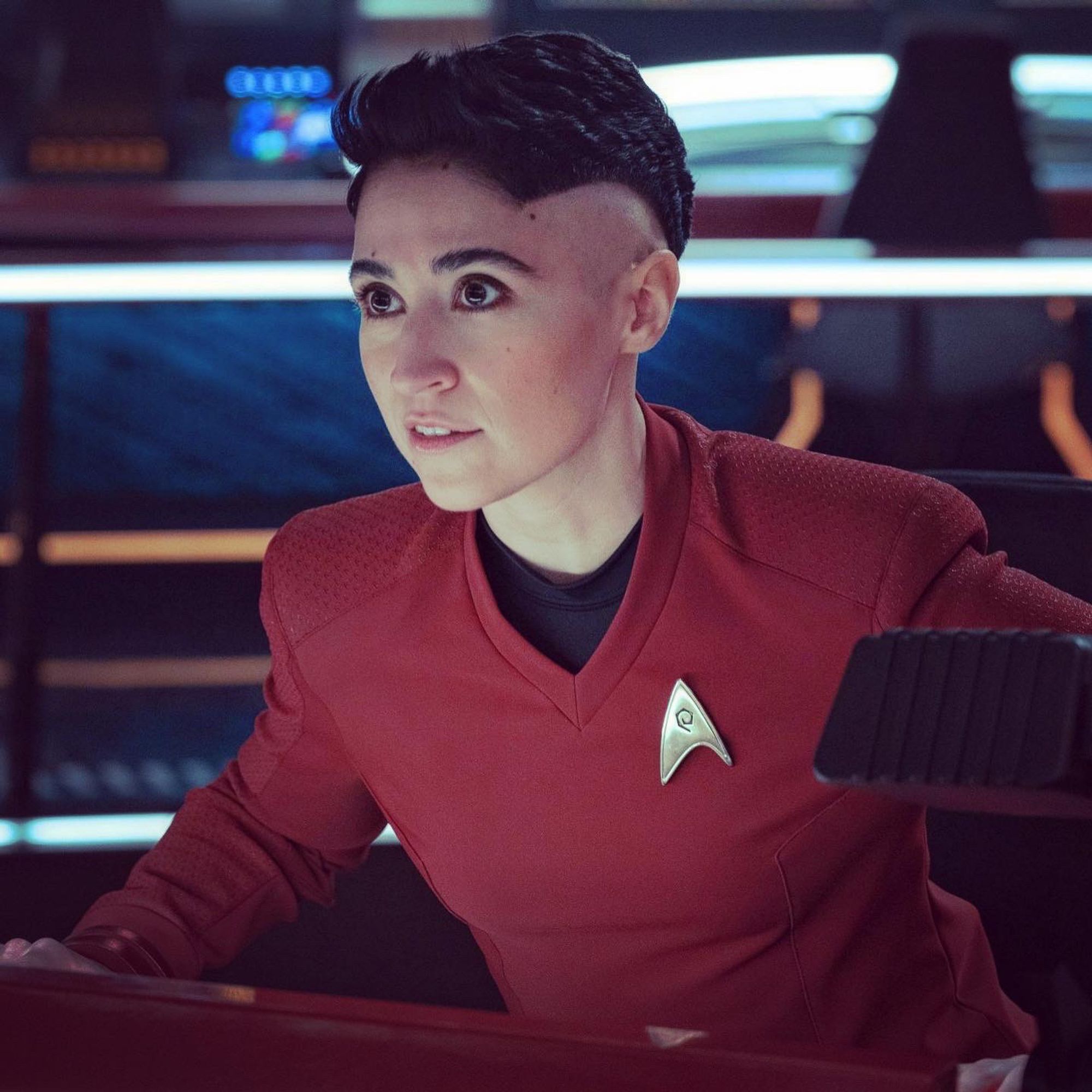 Lt Erica Ortegas sits eager for action at the helm of the USS Enterprise