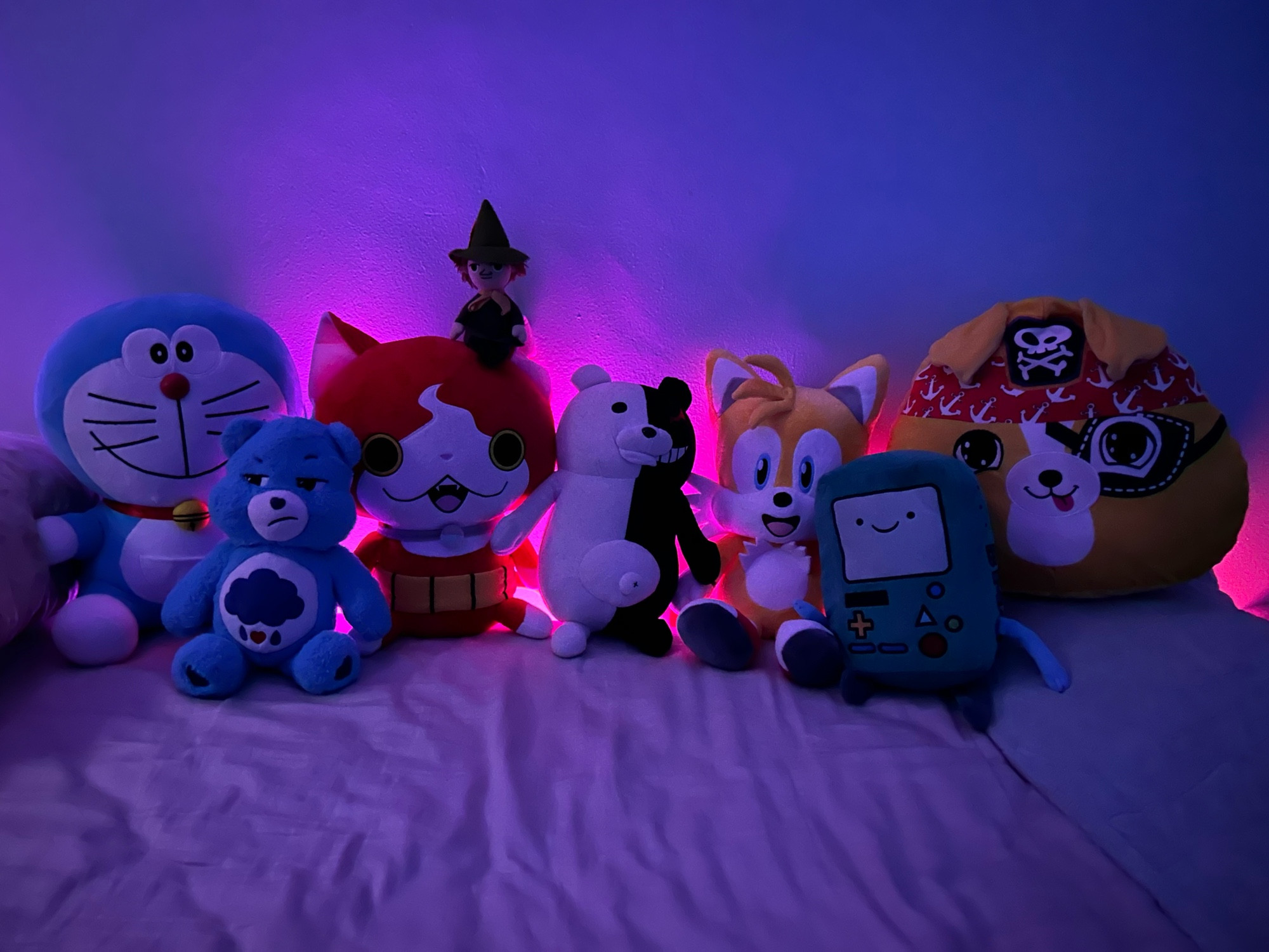 Left to Right: Doraemon, Grumpy Bear, Jibanyan, Snufkin, Monokuma, Tails, BMO, Bubba