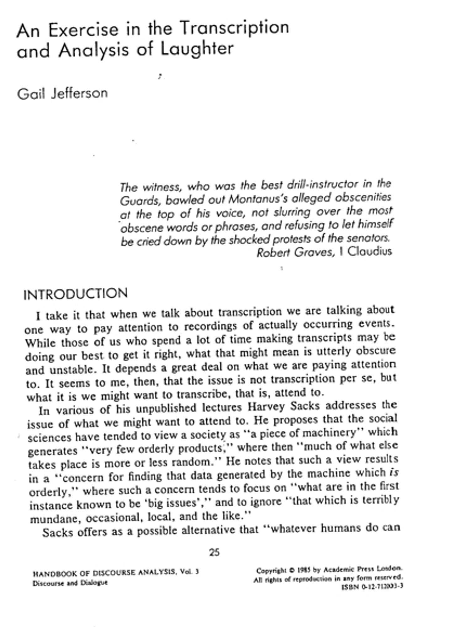 An article by Gail Jefferson from the year 1986 with the title "An excercie in the transcription and analysis of laughter"