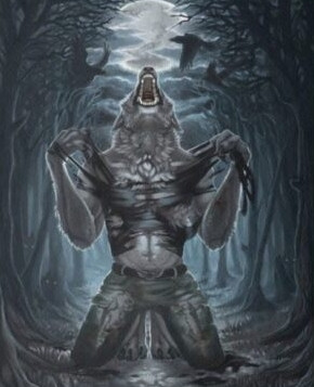 A werewolf edgily tears his shirt off beneath the full moon 
