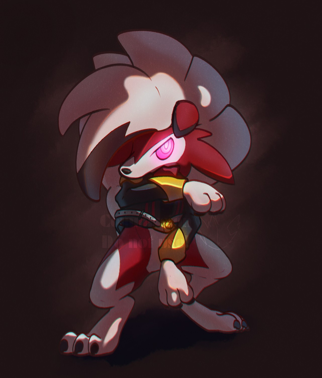 The Pokemon Midnight Lycanroc wearing a black jacket.