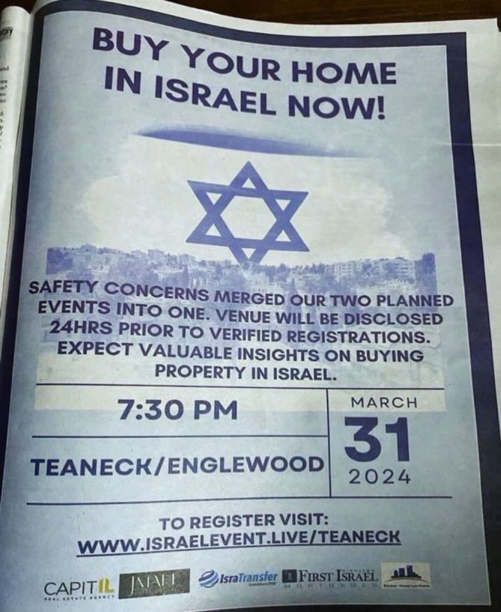 A flyer/ad for settlers to buy land in "Israel" 



(I put it in quotes bc it's Palestine not Israel)