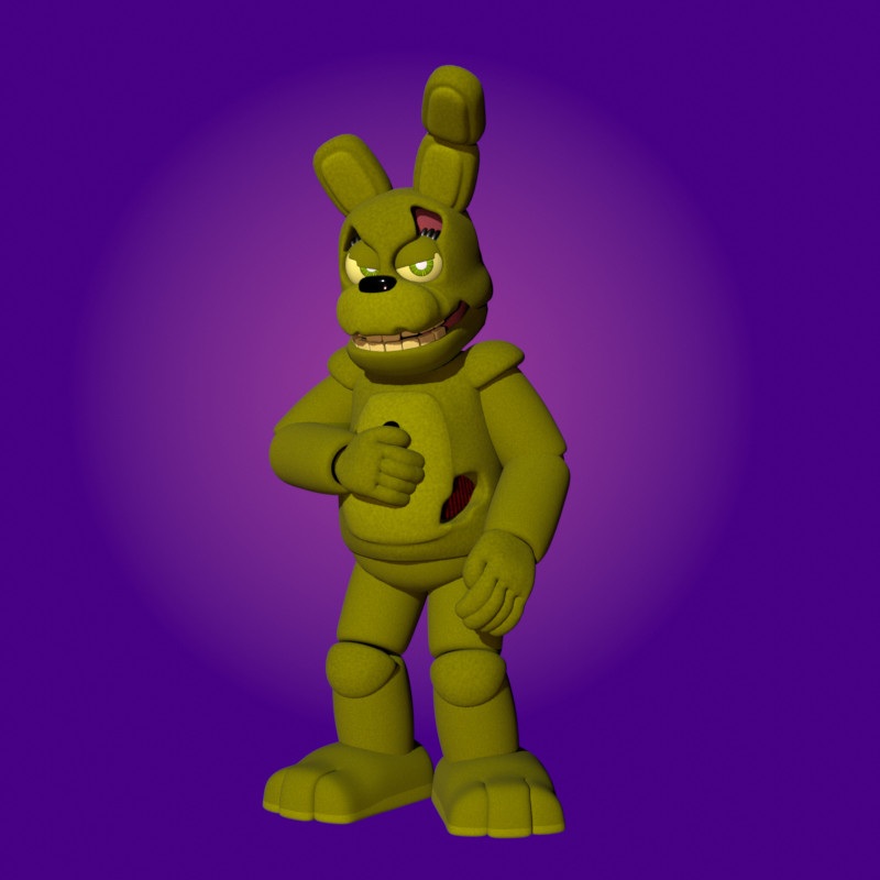 3D model of Springtrap holding his arm against his torso