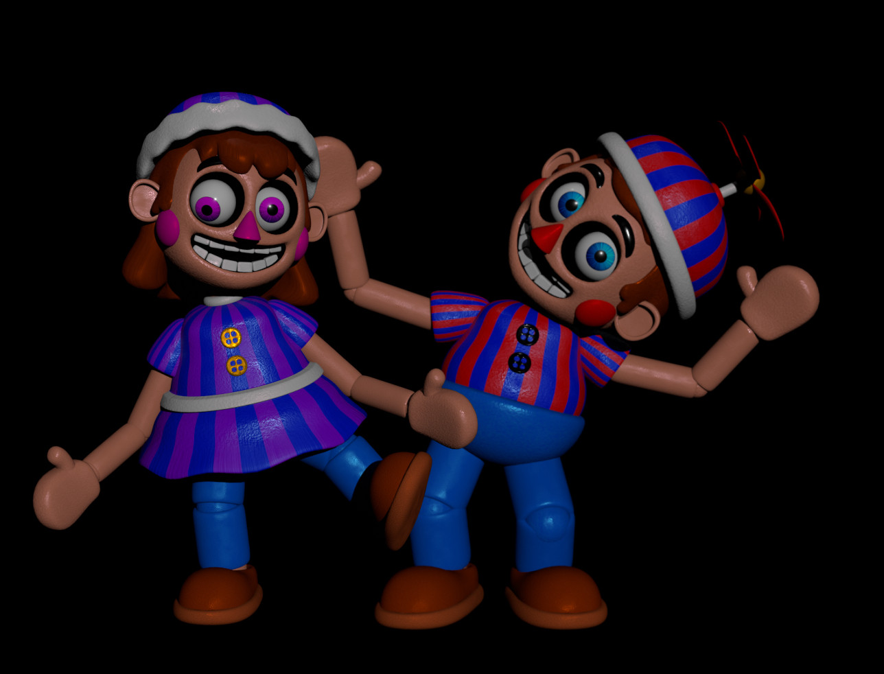 Stylized models of JJ and Balloon Boy doing silly poses