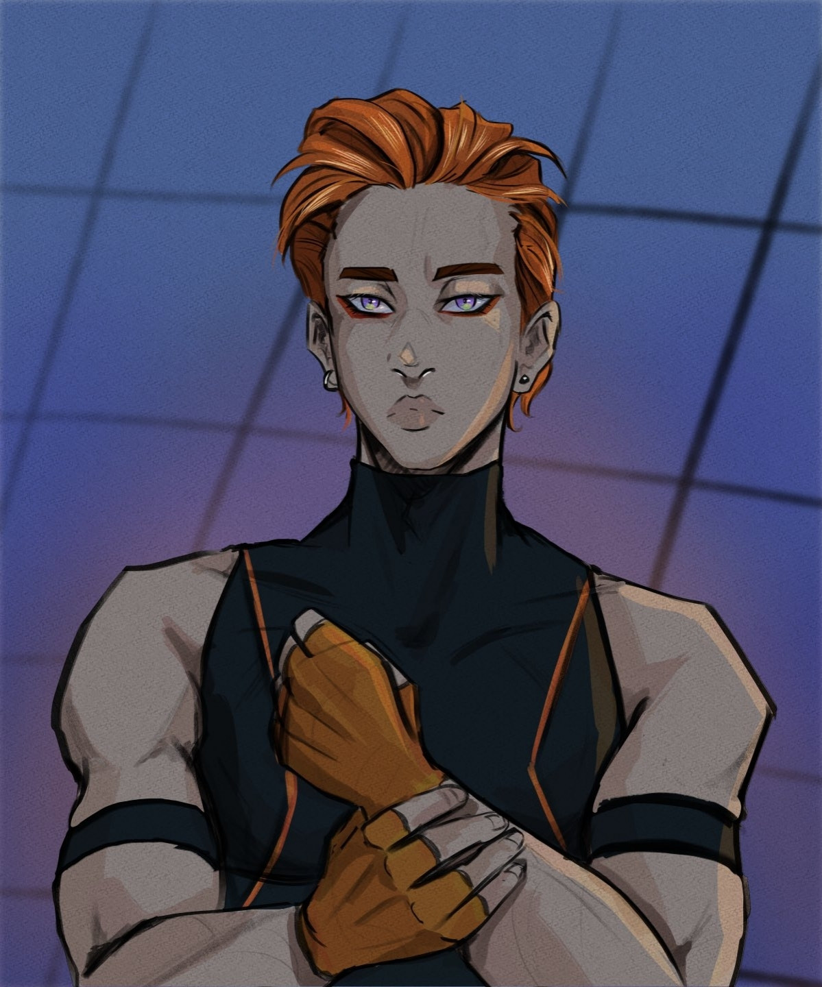 Digital artwork of Ignite, a mid 20s superhero posing for a magazine cover from my webcomic