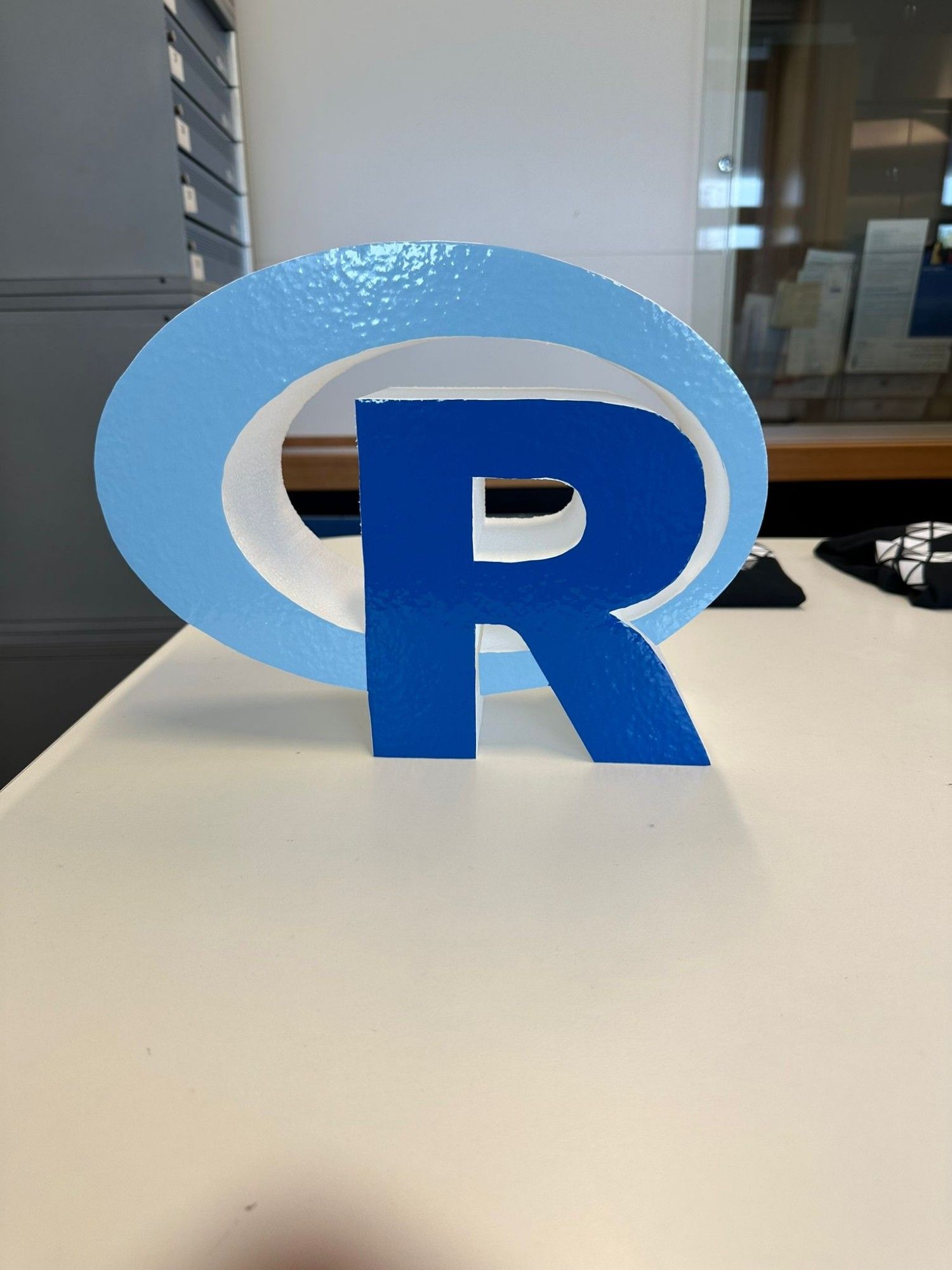 R statistical programming language logo made from polystyrene