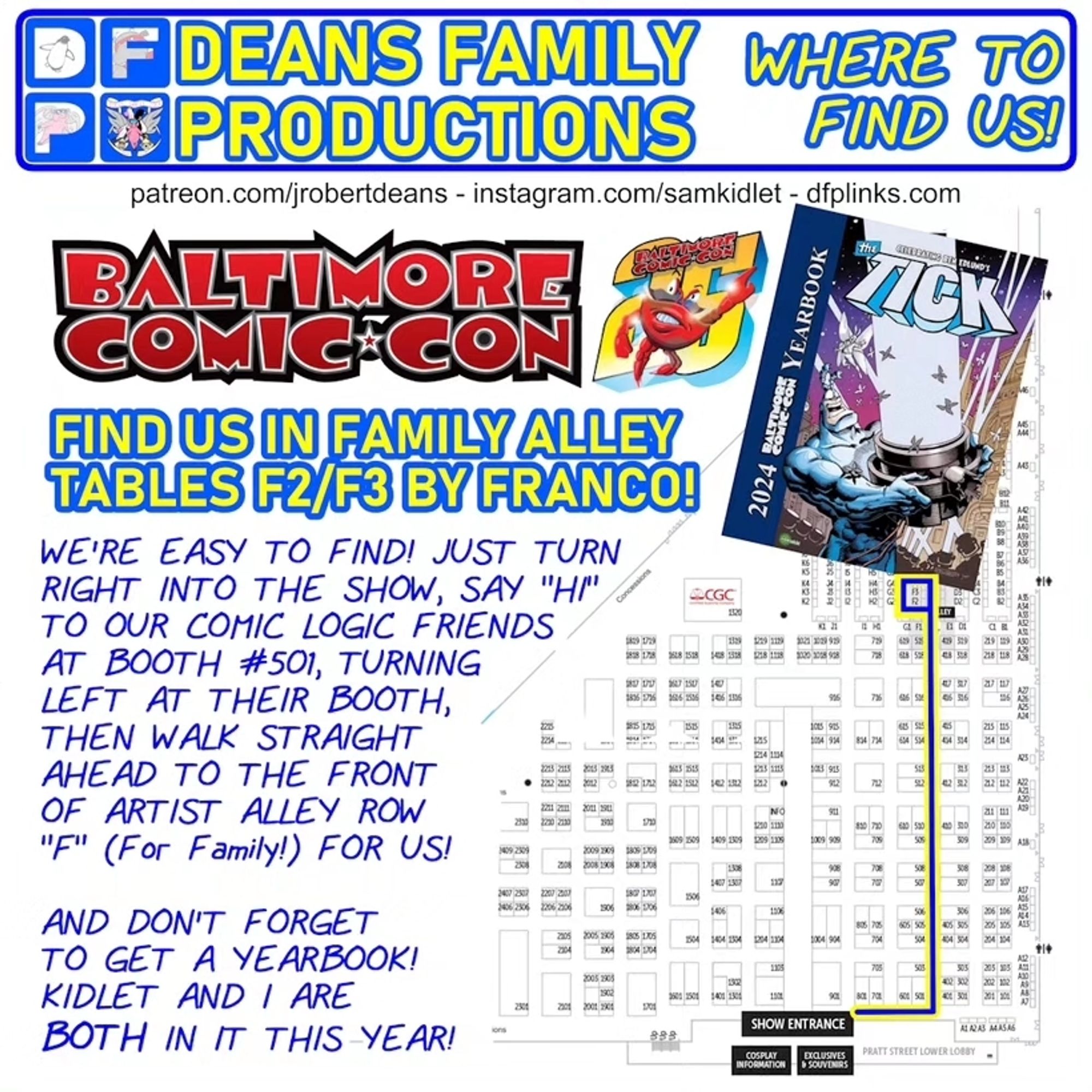 Map of Baltimore Comic Con with Deans Family Productions highlighted