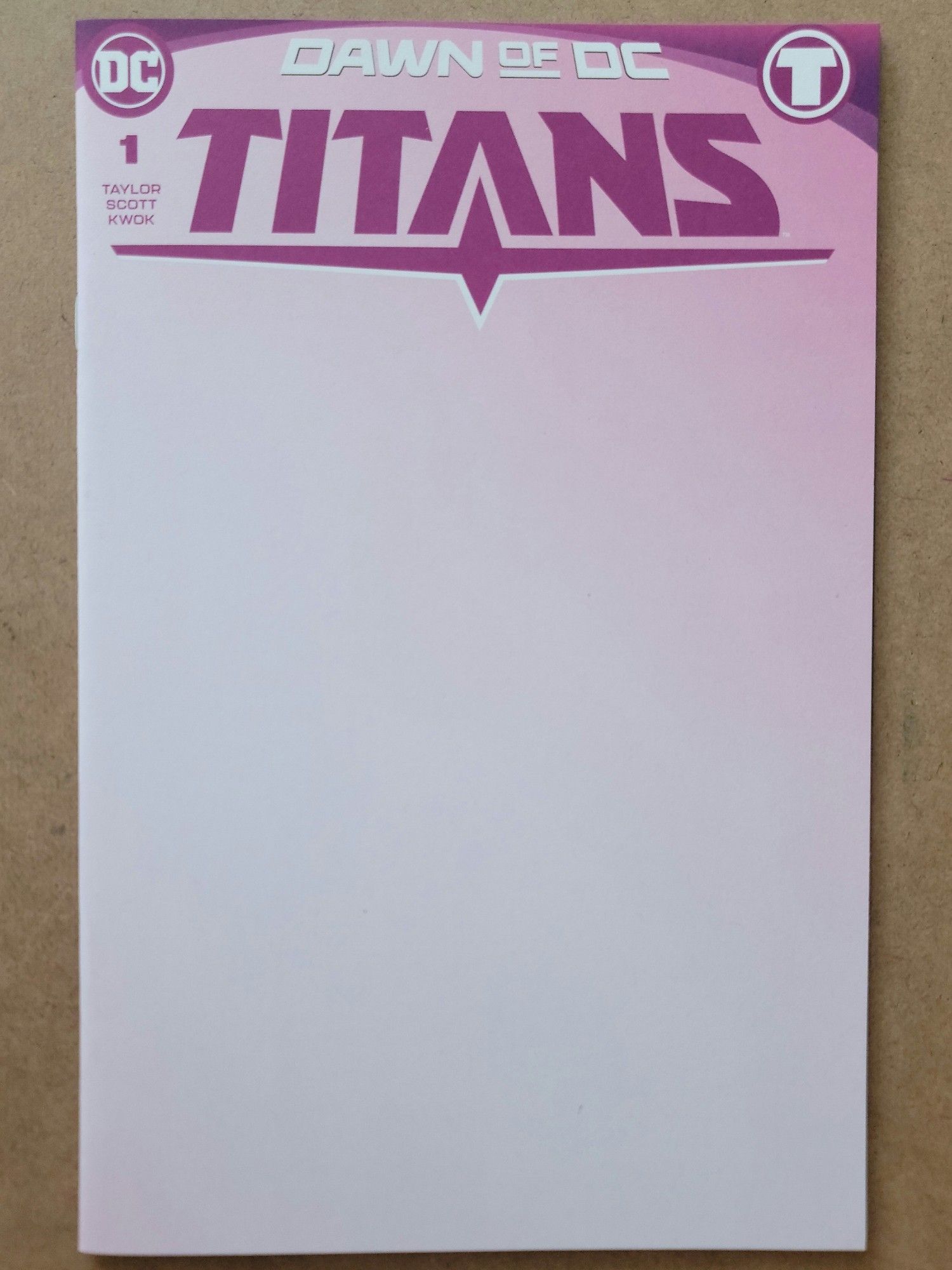 The blank cover to TITANS 1 from DC Comics