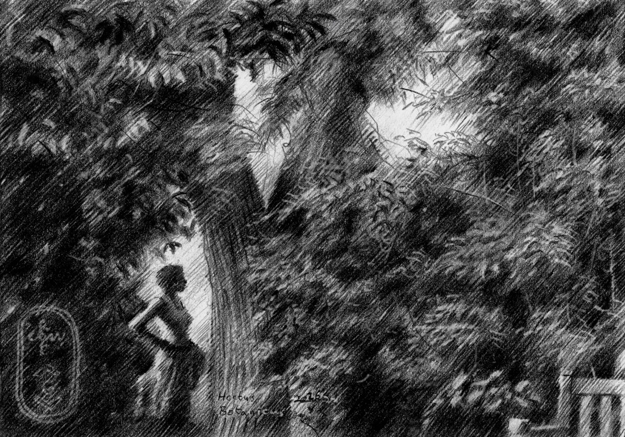 impressionist treescape graphite pencil drawing