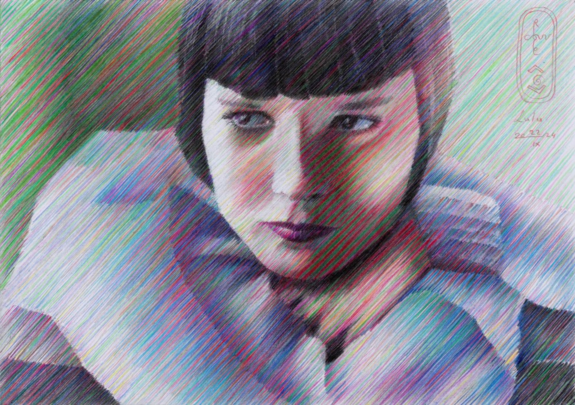 cubist impressionist celebrity moviestar colored pencil drawing