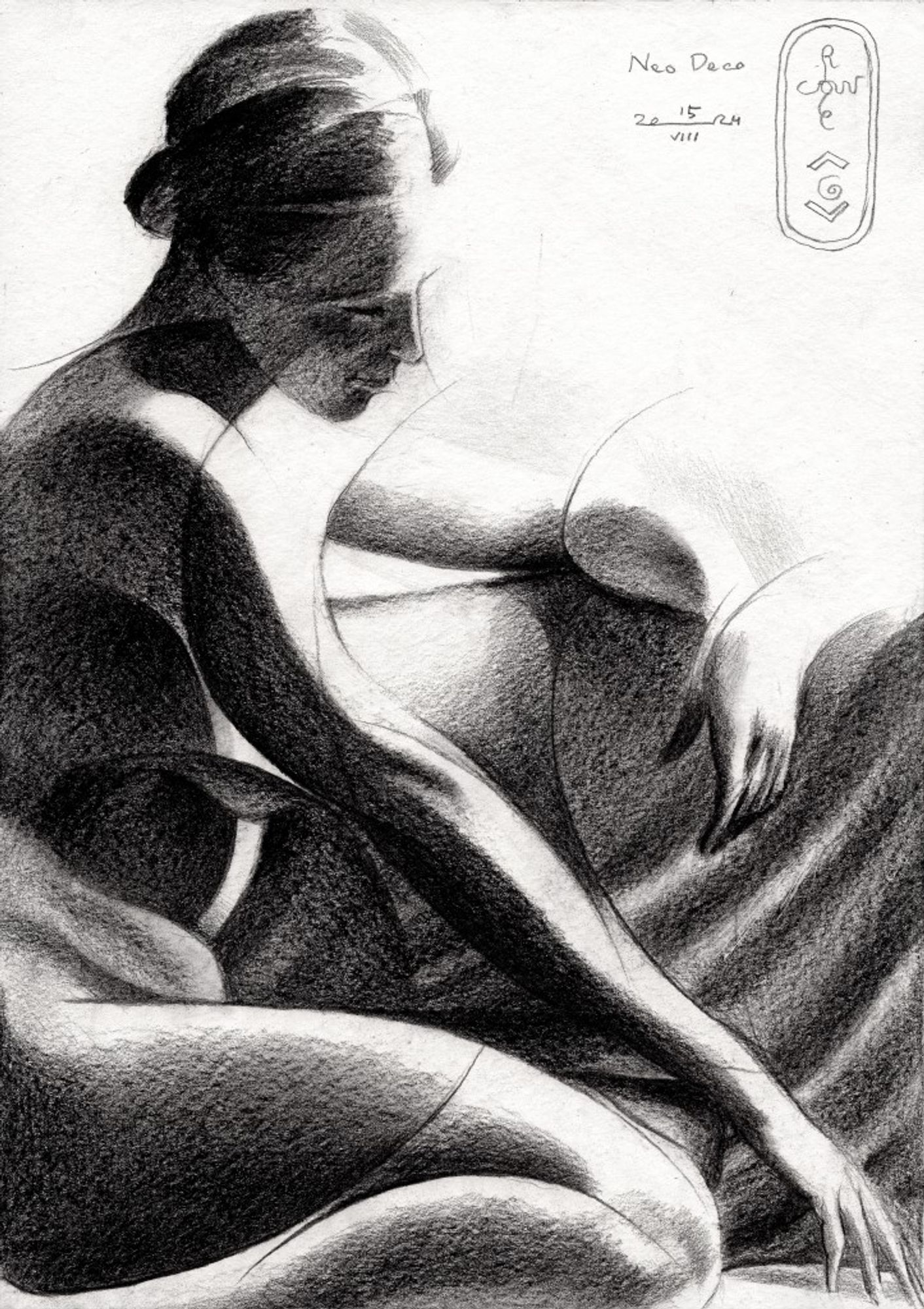 cubist impressionist nude graphite pencil drawing