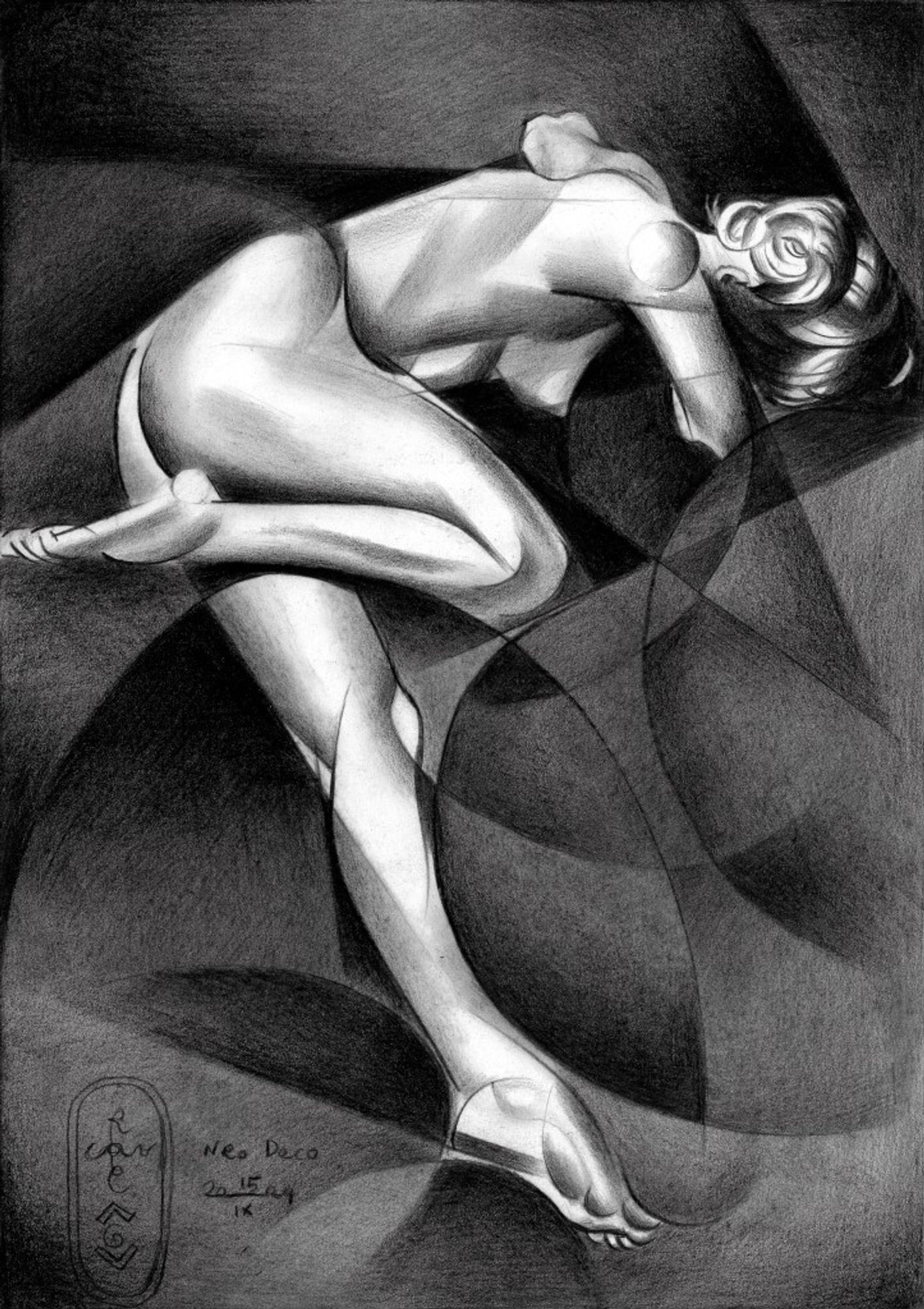 cubist nude graphite pencil drawing