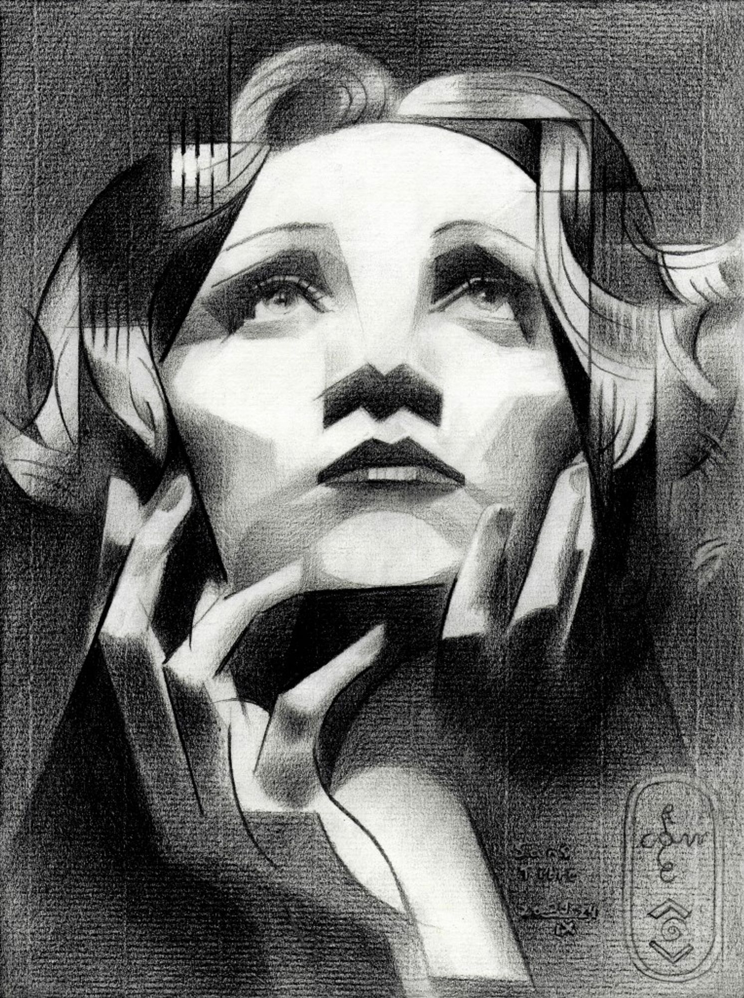 This graphite pencil drawing ‘Sans Titre – 29-09-24’ honors female celebrity moviestar Marlene Dietrich. Laid down in soft and hard pencil strokes. At least that was my intention. After my last one of Louise Brooks I wanted to work in black and white again. However, not using Bristol paper like the one before called ‘Neo Deco – 15-09-24’. Instead, I was attracted to ribbed structure of Ingres paper once again, such as in Sans Titre – 27-07-23. Somehow I must have realized this year I didn’t even use it. Many people don’t like this kind of paper because of the structure. Not me. The very disability of having vertical lines shimmer through adds to the flavor. It gives structure and rhythym to the drawing. These rigid lines offer you the rocksteady beat to which you can variate in roundish lines. After all, isn’t this what art is all about: contrast?