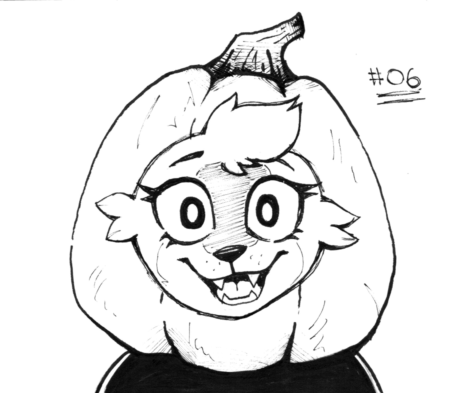 A fluffy cat girl wearing a pumpkin mask.