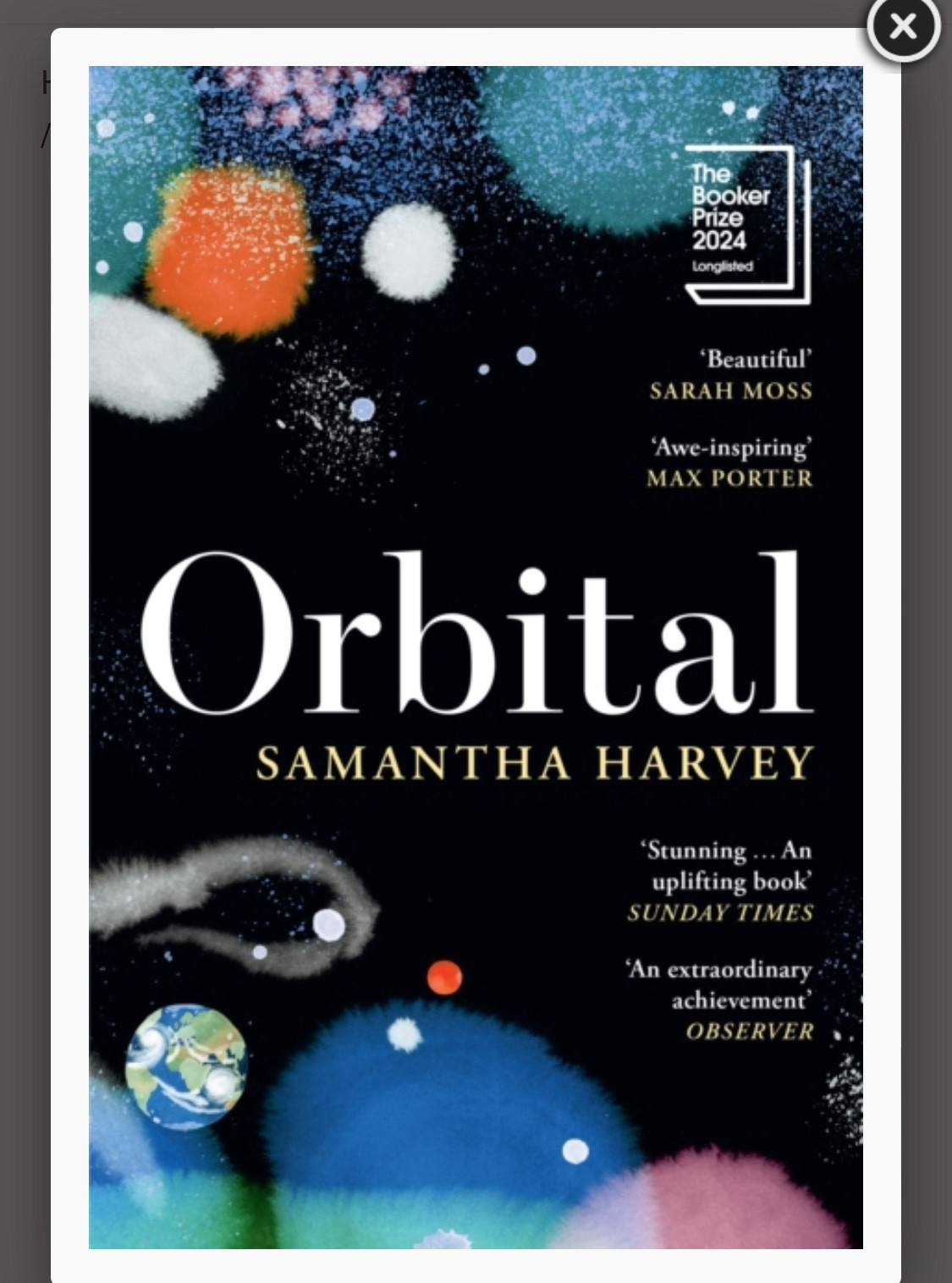 Front page of the short novel Orbital by Samantha Harvey