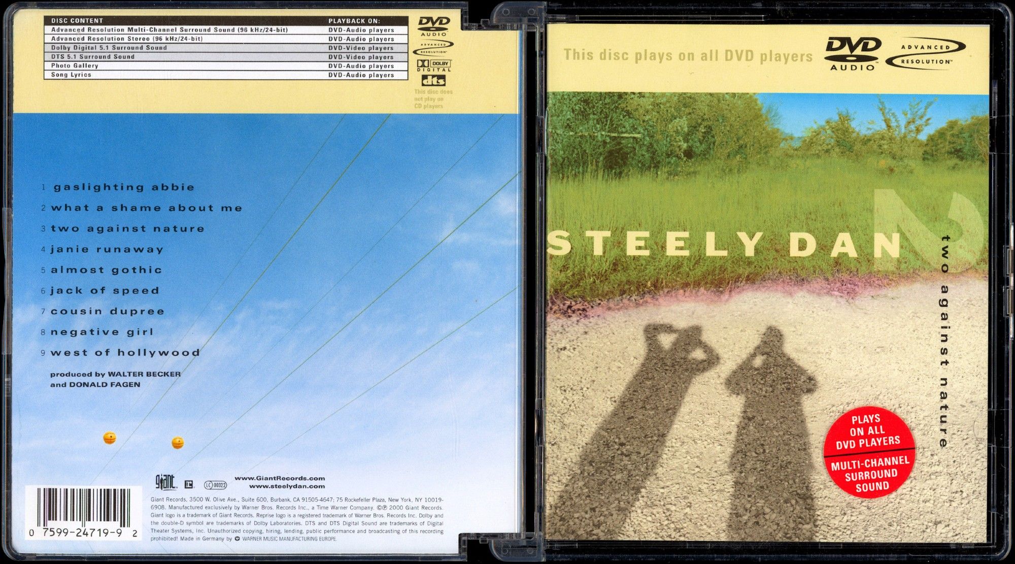 opened dvd-audio super-jewelcase of "steely dan - two against nature" 2002 giant records showing front and back