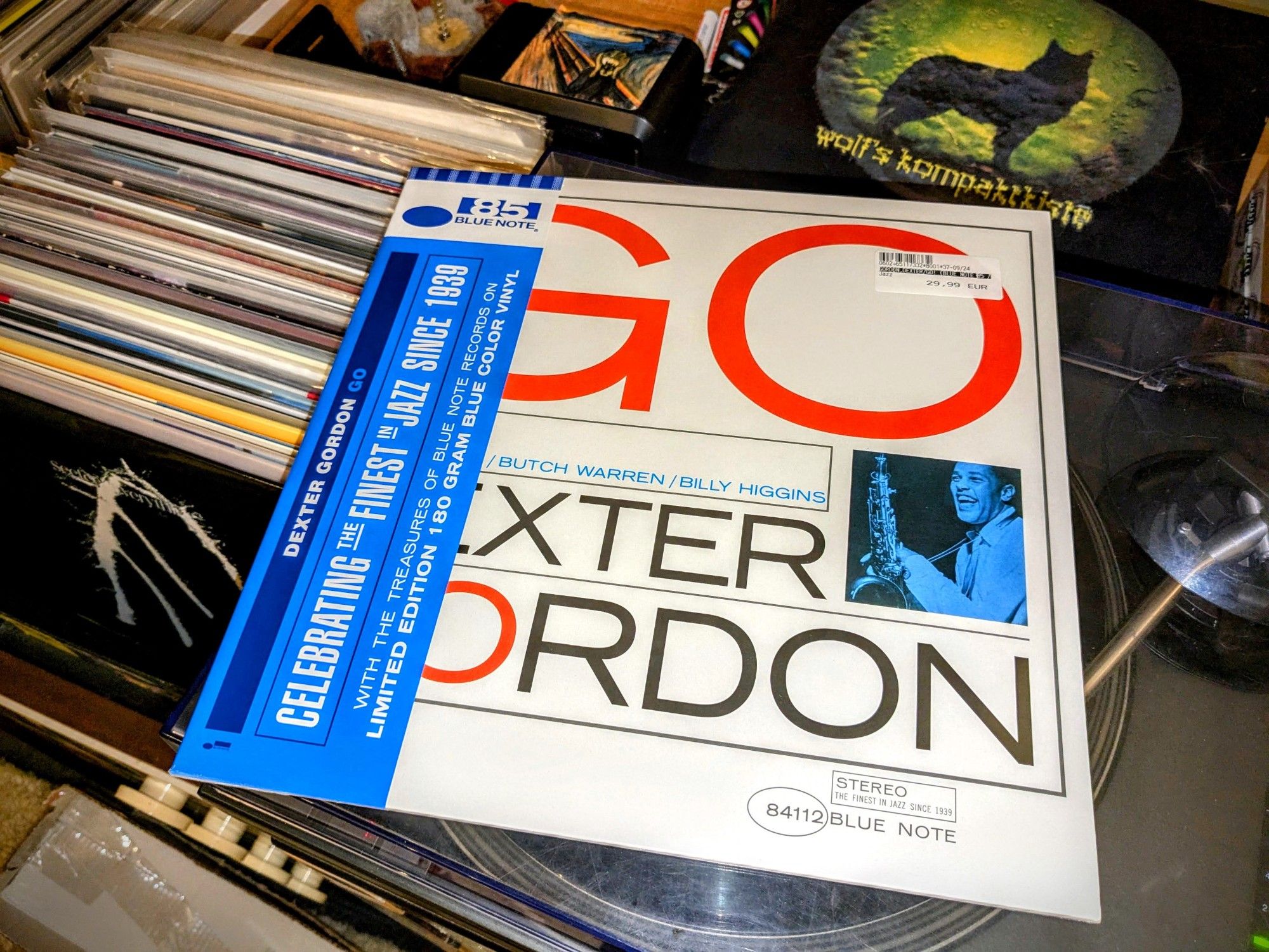 sealed vinyl record "Dexter Gordon - Go" with obi-strip from the Blue Note 85 series.