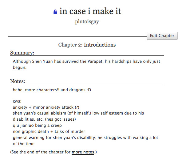 Summary: Although Shen Yuan has survived the Parapet, his hardships have only just begun.

beginning author's notes: hehe, more characters!! and dragons :D

cws:
anxiety + minor anxiety attack (?)
shen yuan's casual ableism (of himself,) low self esteem due to his disabilities, etc. (hes got issues)
qiu jianluo being a creep
non graphic death + talks of murder
general warning for shen yuan's disability: he struggles with walking a lot of the time