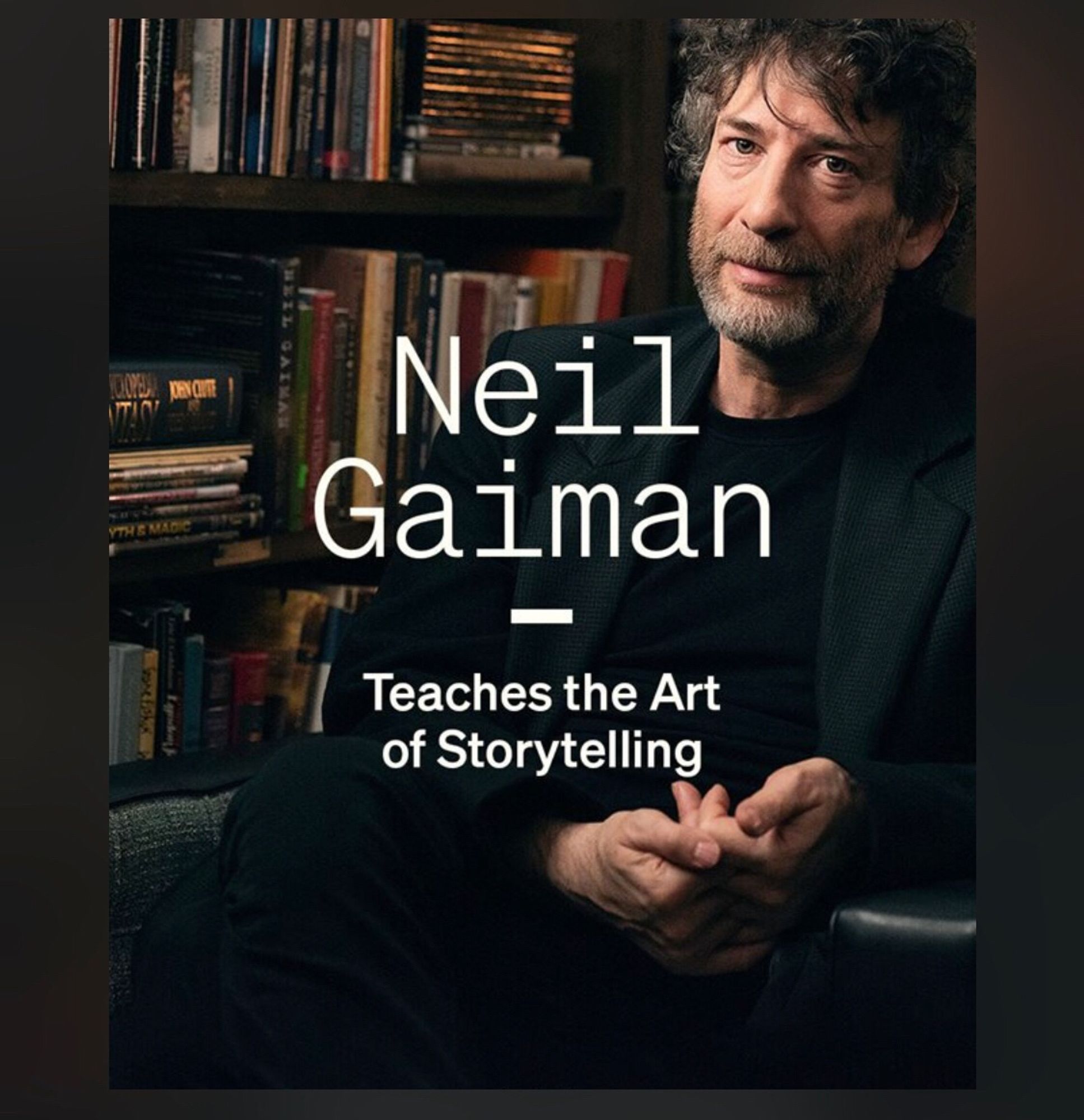 The cover photo for Neil Gaiman’s Masterclass on The Art of Storytelling.
